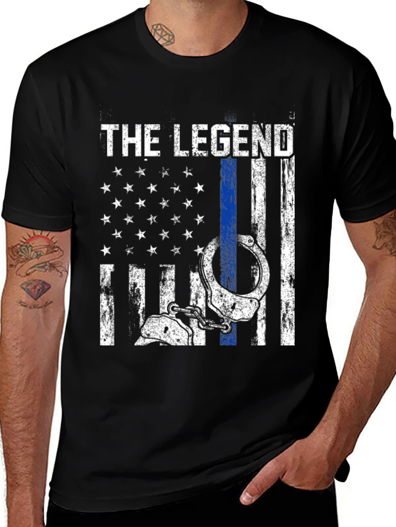 Black The Legend Police Flag T-Shirt main image