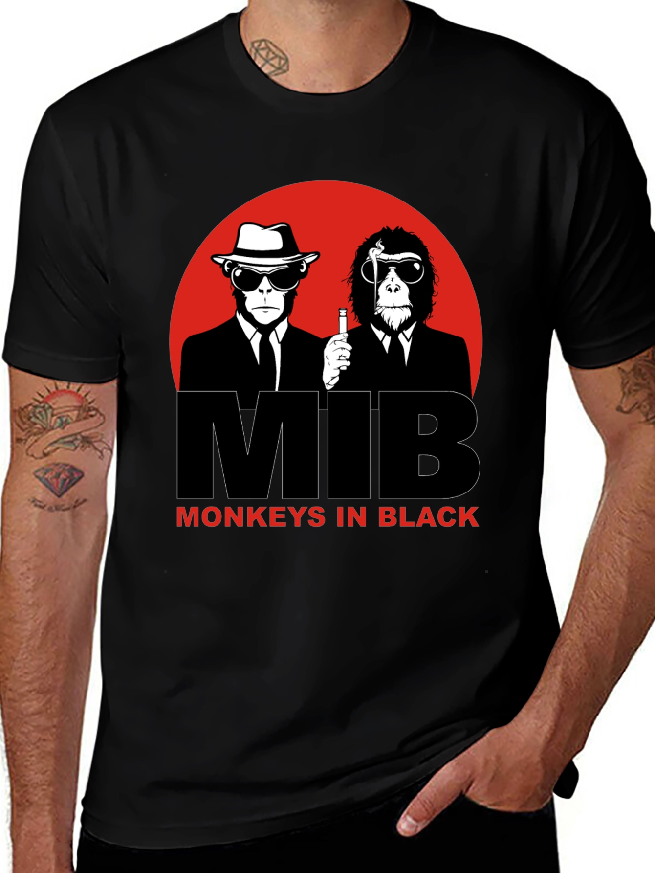 MIB Monkeys in Black Graphic T-Shirt