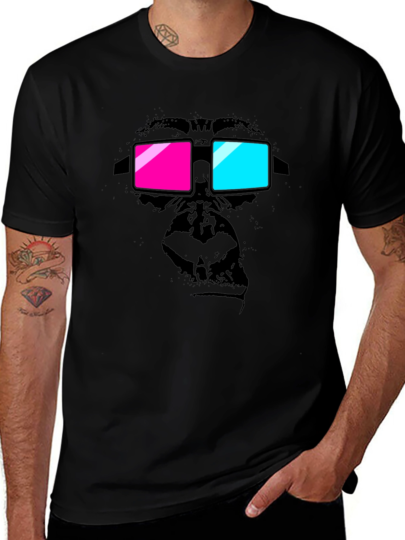Variant 21 of Gorilla 3D Glasses Graphic Print Black T-Shirt