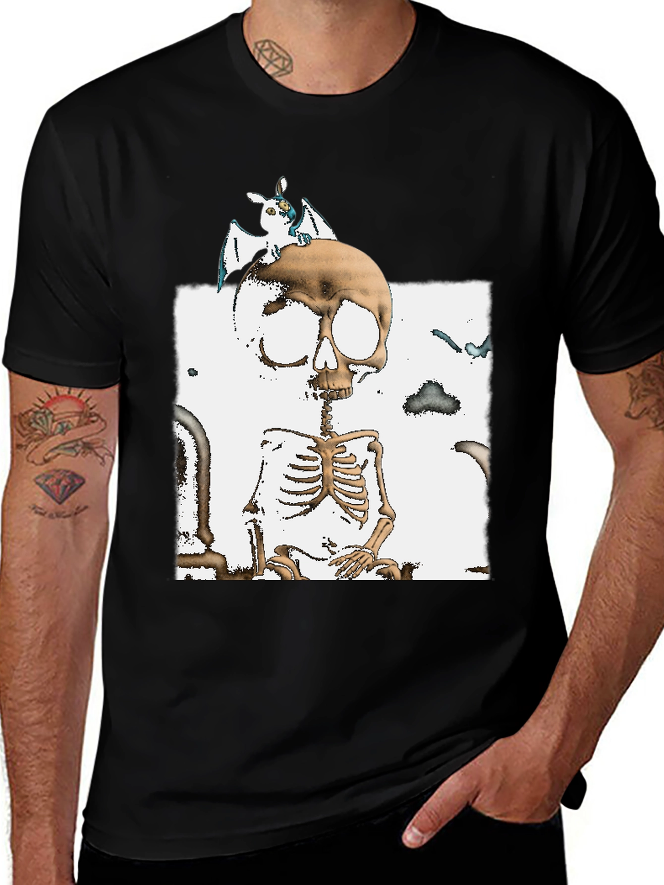 Variant 21 of Skull & Bat Graphic T-Shirt - Halloween Style