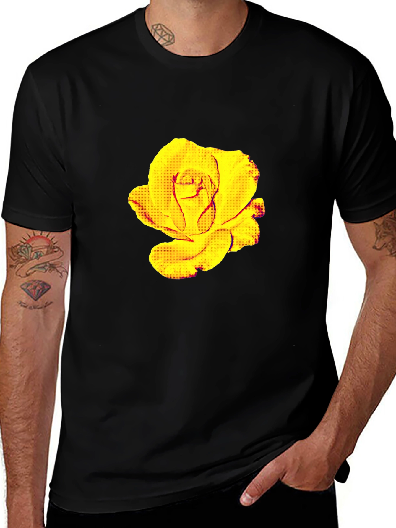Variant 23 of Black T-Shirt with Yellow Rose Graphic