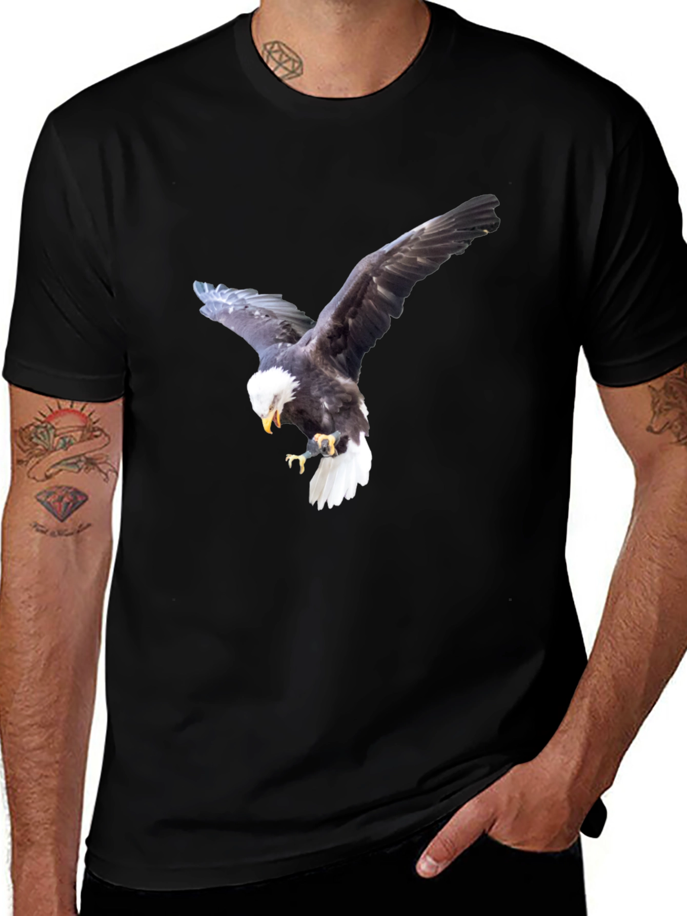Variant 18 of Bald Eagle Graphic Tee - Black Cotton Blend