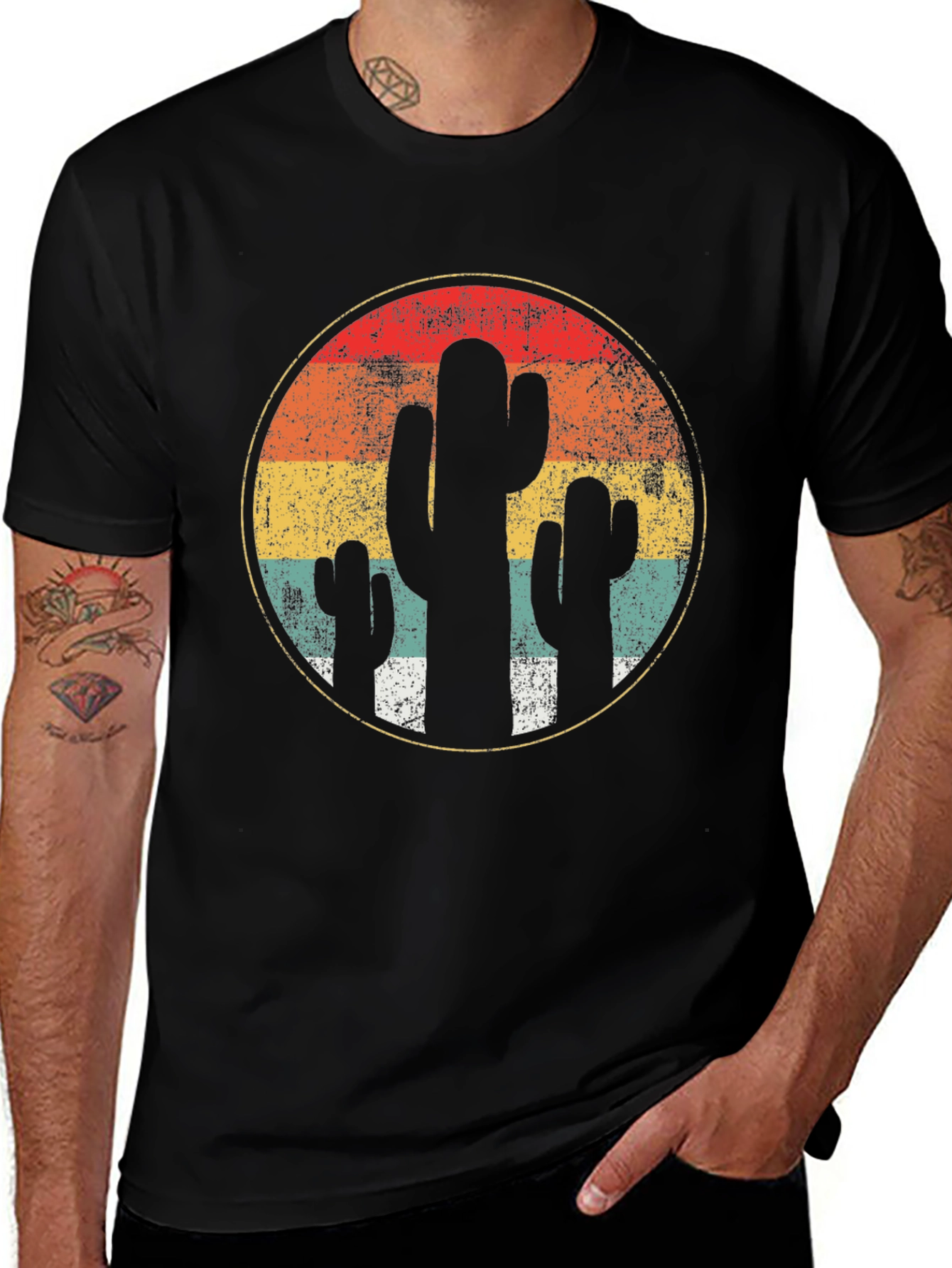 Variant 9 of Retro Cactus Sunset T-Shirt - Desert Vibes