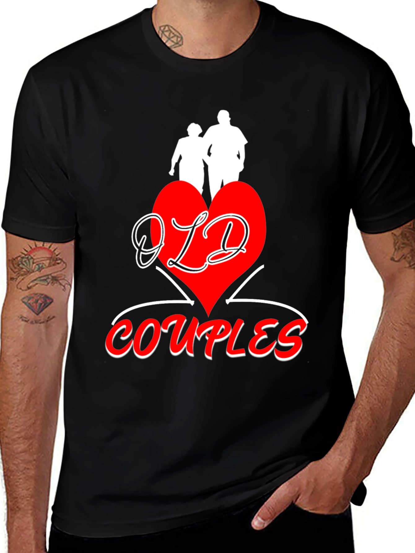 Old Couples T-Shirt: Red Heart Design