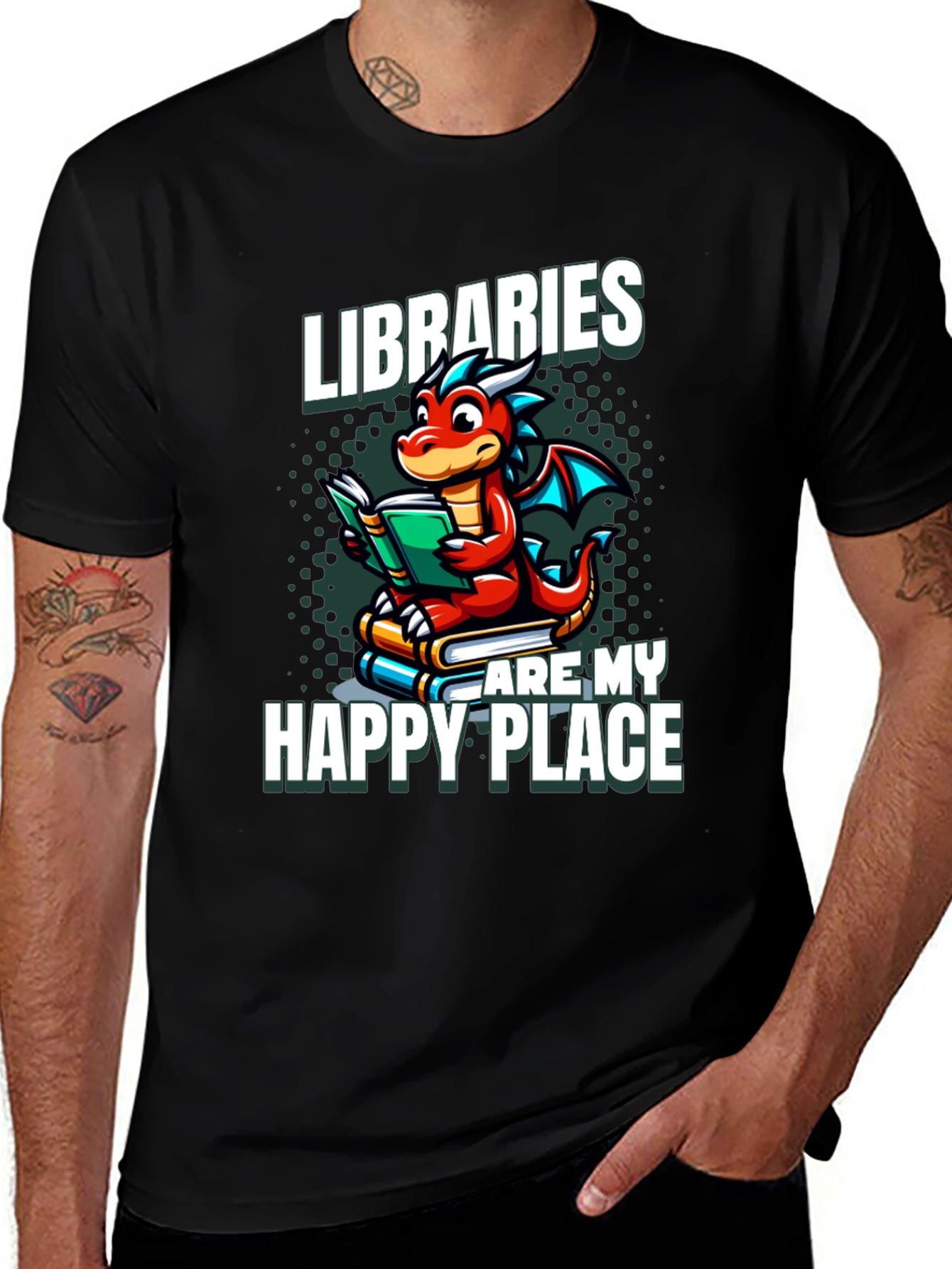 Variant 20 of Libraries Are My Happy Place Dragon Reading Book T-Shirt