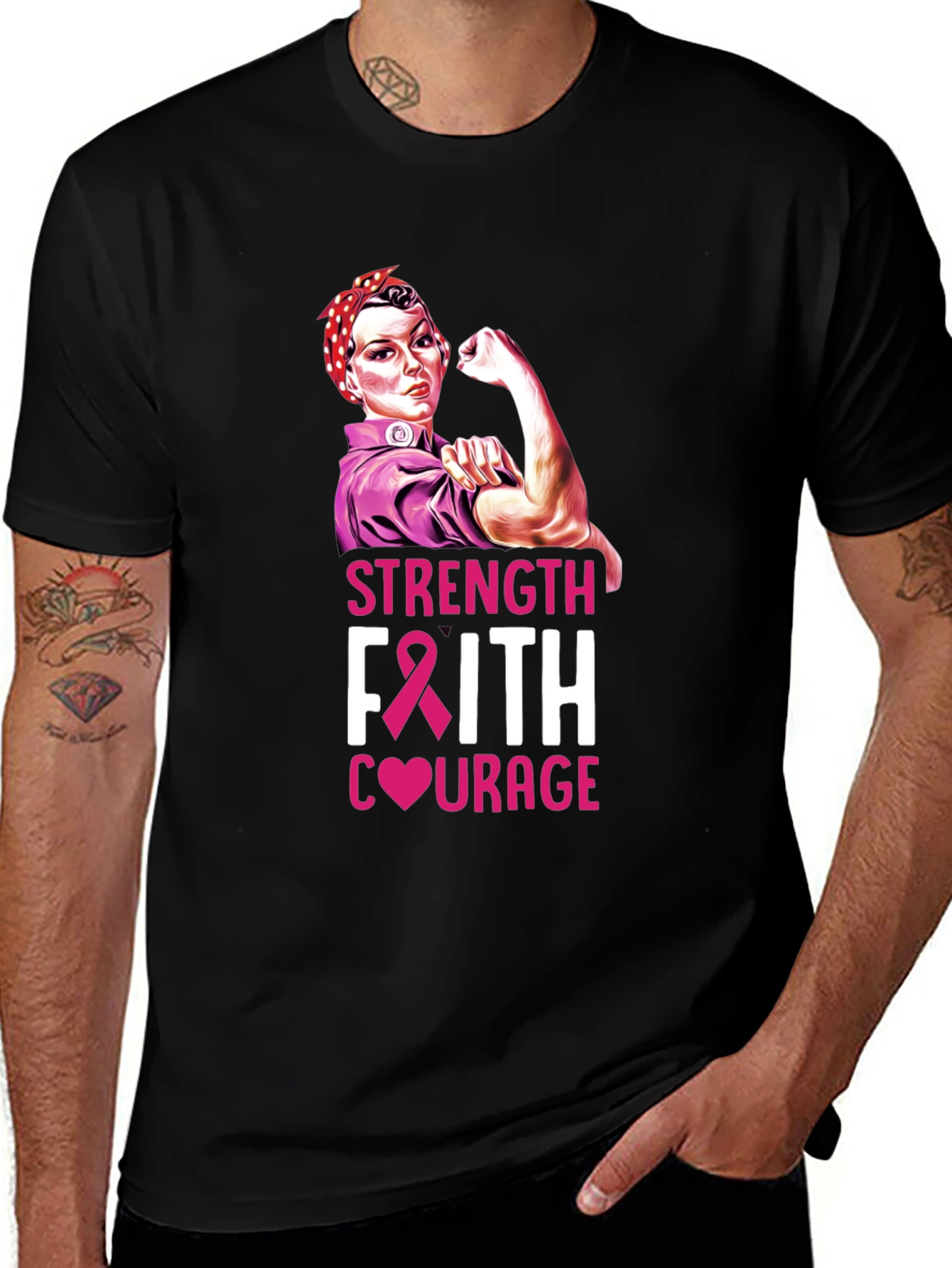 Variant 13 of Strength Faith Courage Breast Cancer Awareness T-Shirt