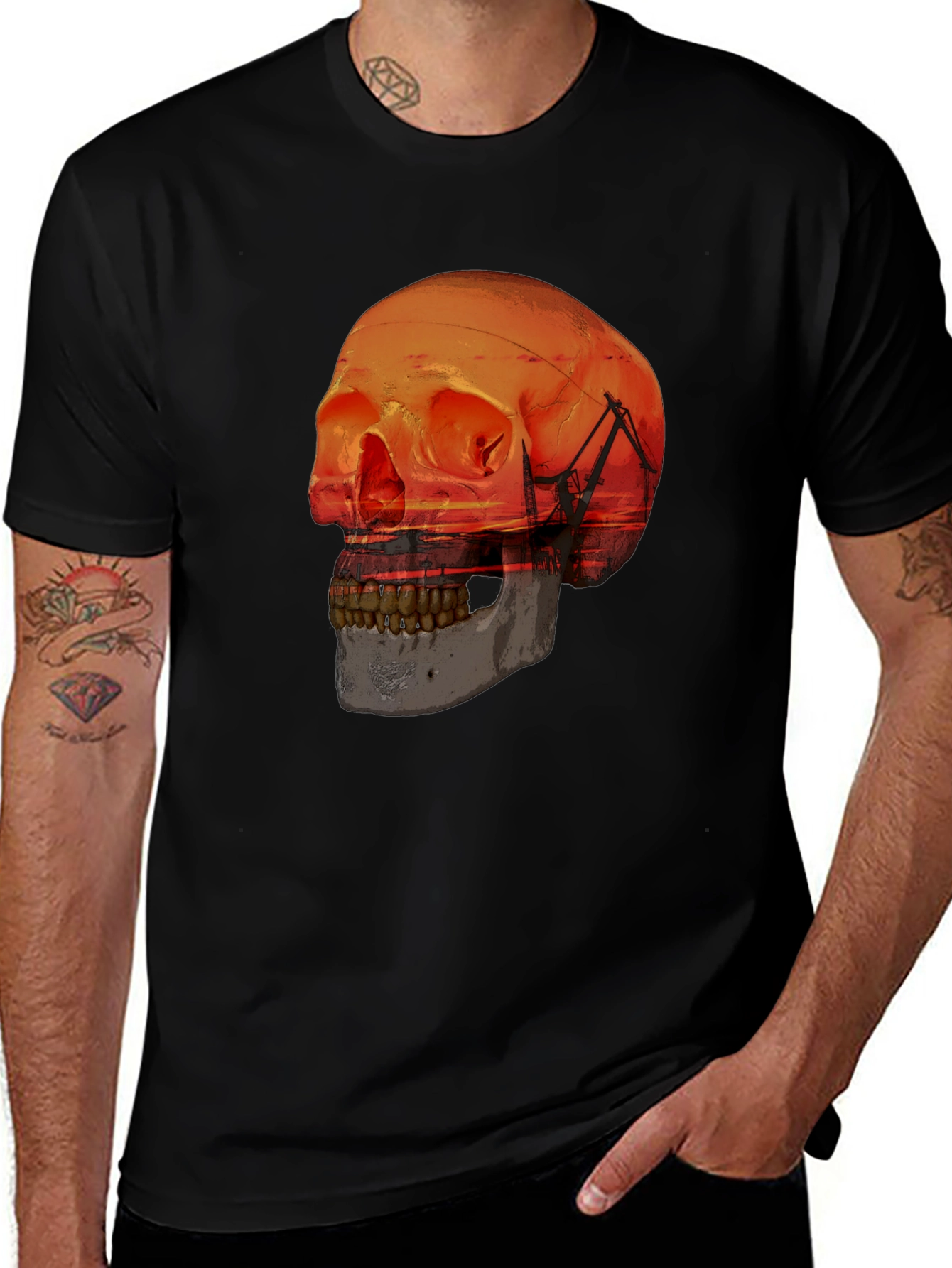Variant 20 of Sunset Skull Graphic T-Shirt - Unique Design