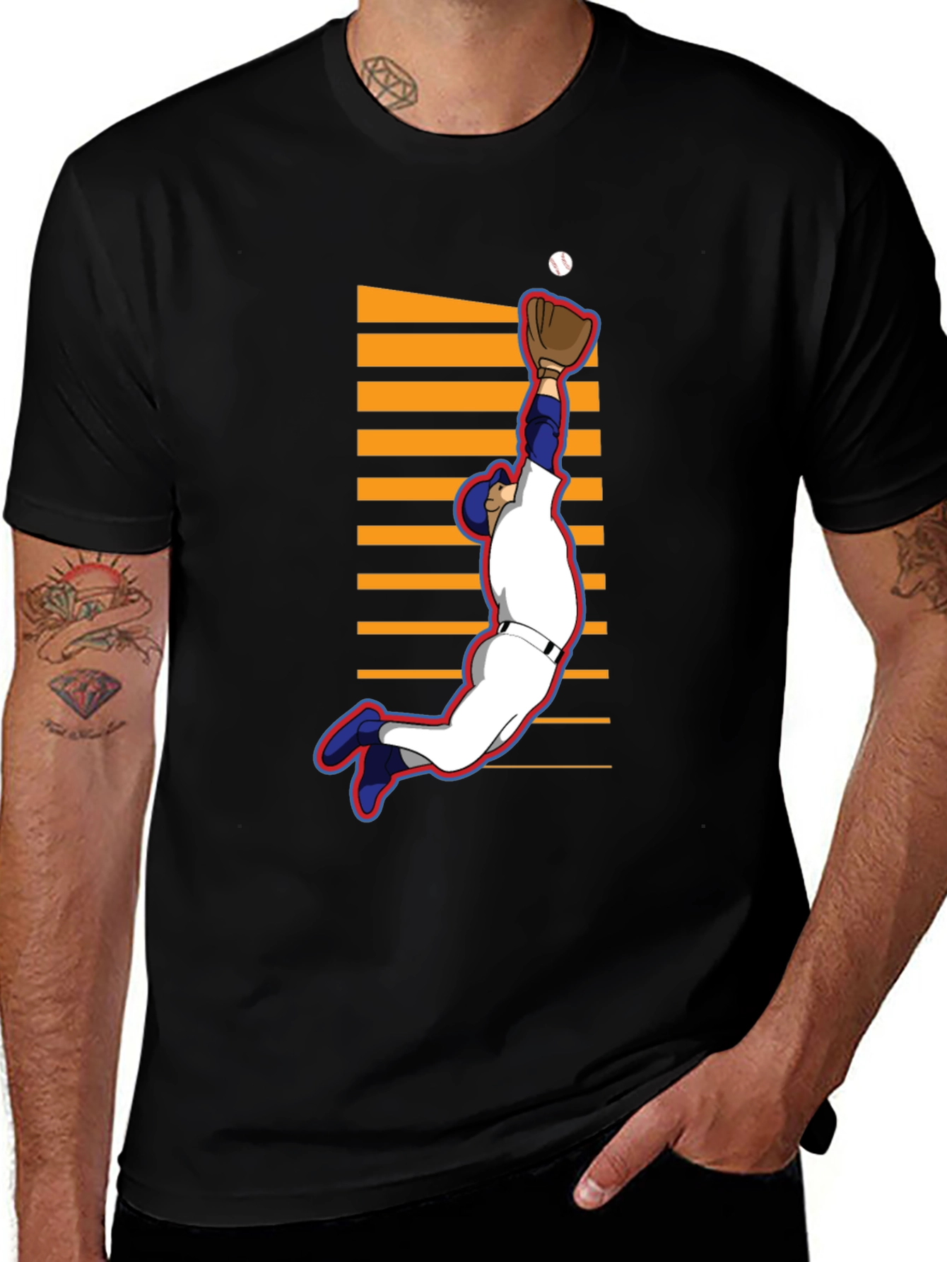 Variant 20 of Baseball Catch Graphic Tee - Black Cotton Shirt