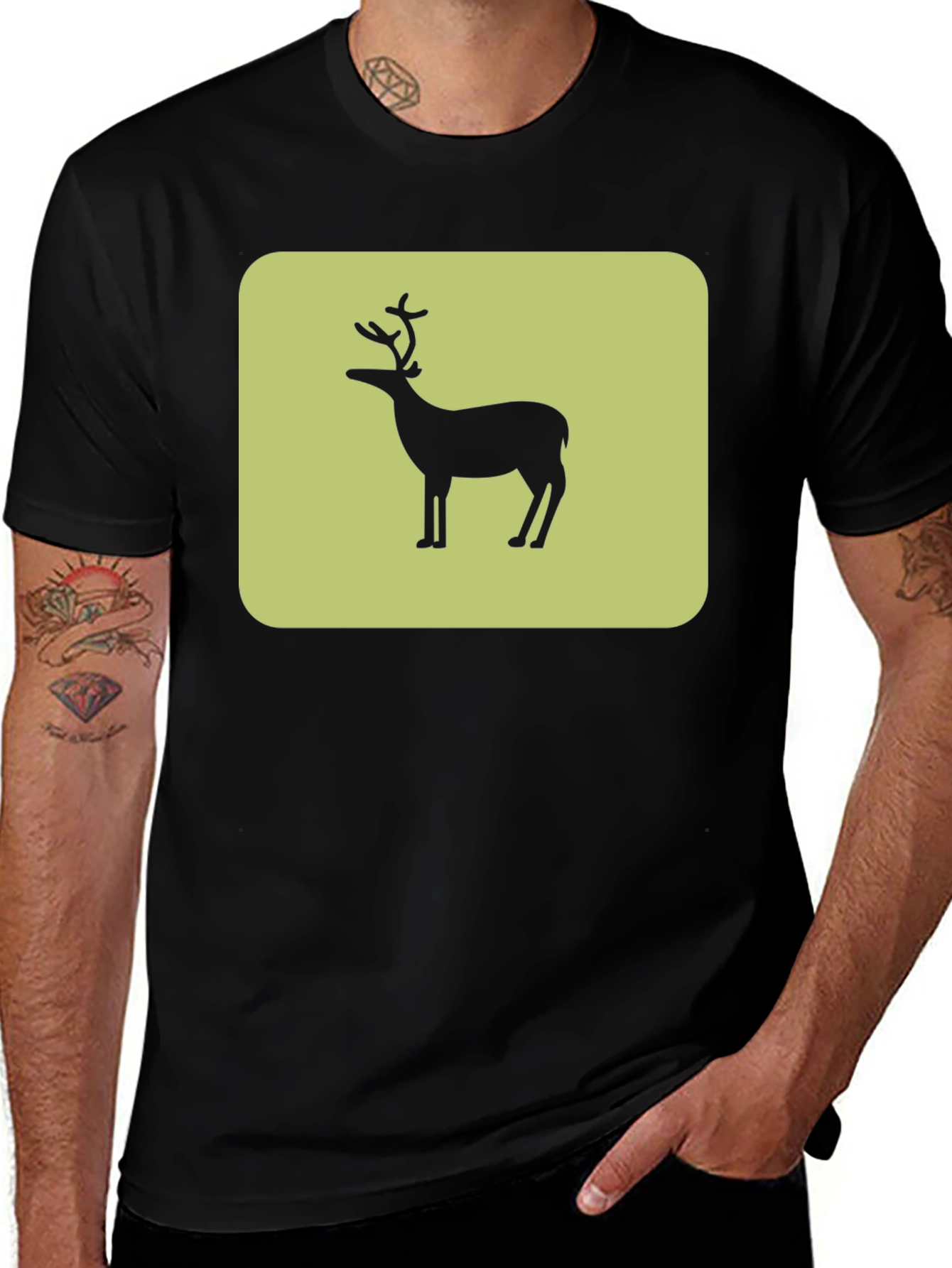 Variant 6 of Deer Graphic Tee - Black Cotton Blend