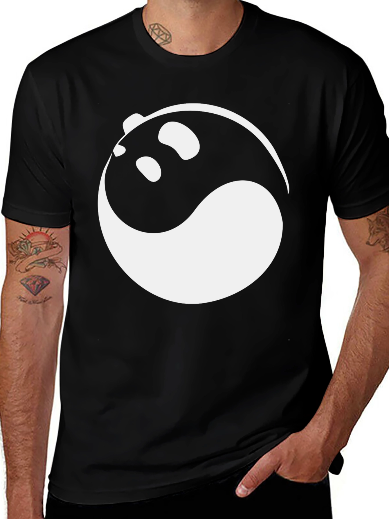 Yin and Yang Panda Graphic Tee - Black