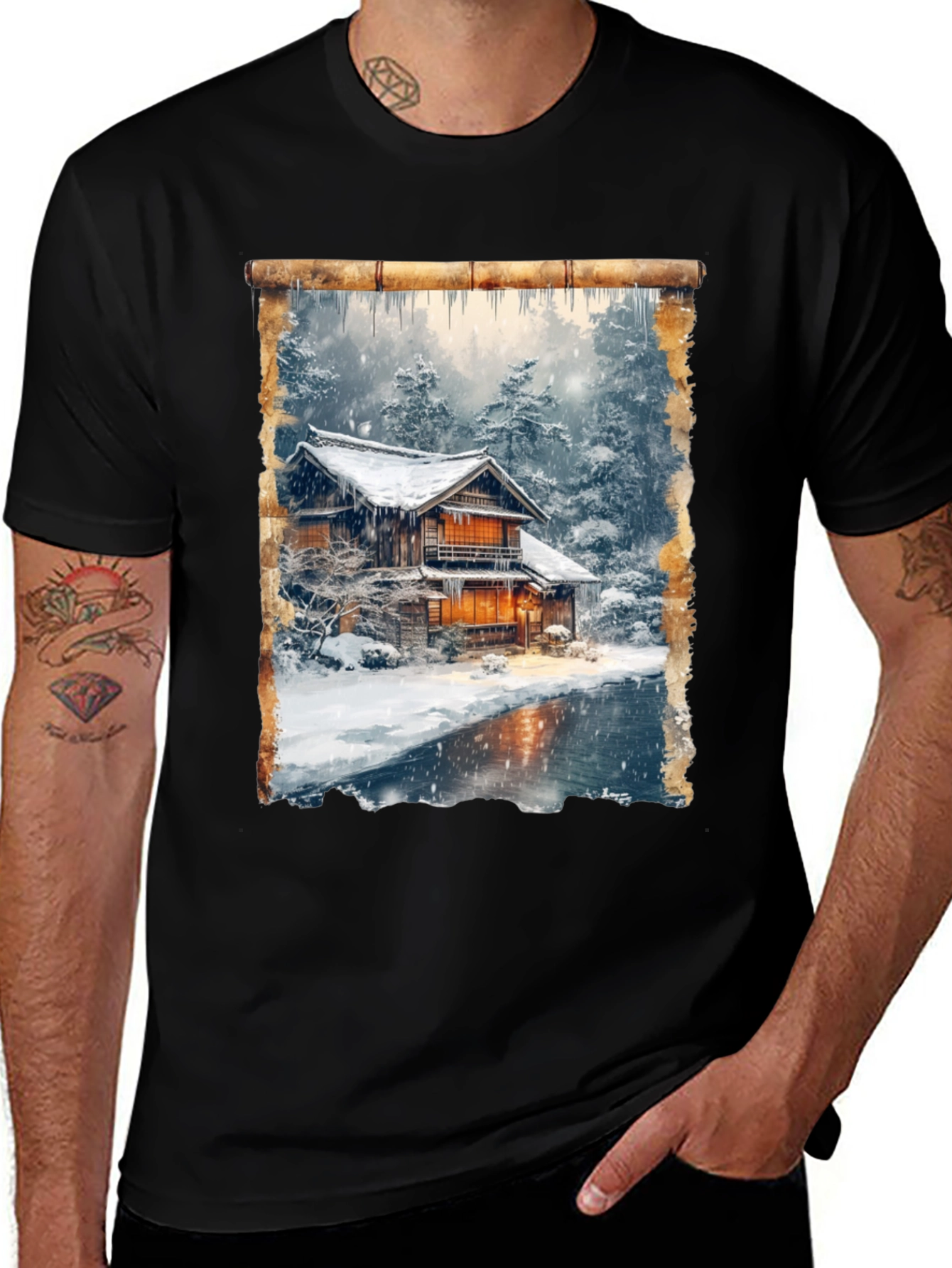 Variant 9 of Winter Home T-Shirt - Cozy Cabin Design