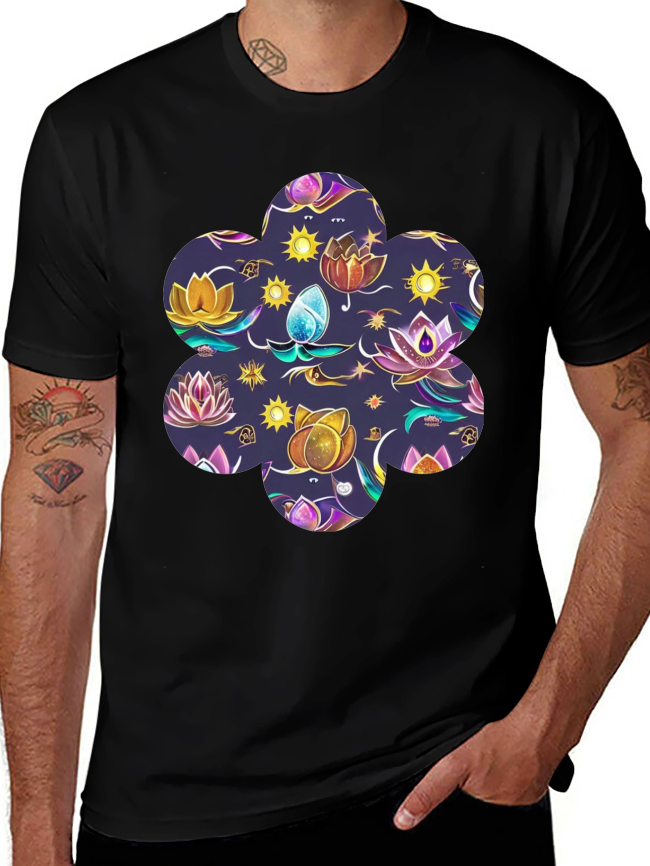 Variant 2 of Mystic Lotus Print Black Tee