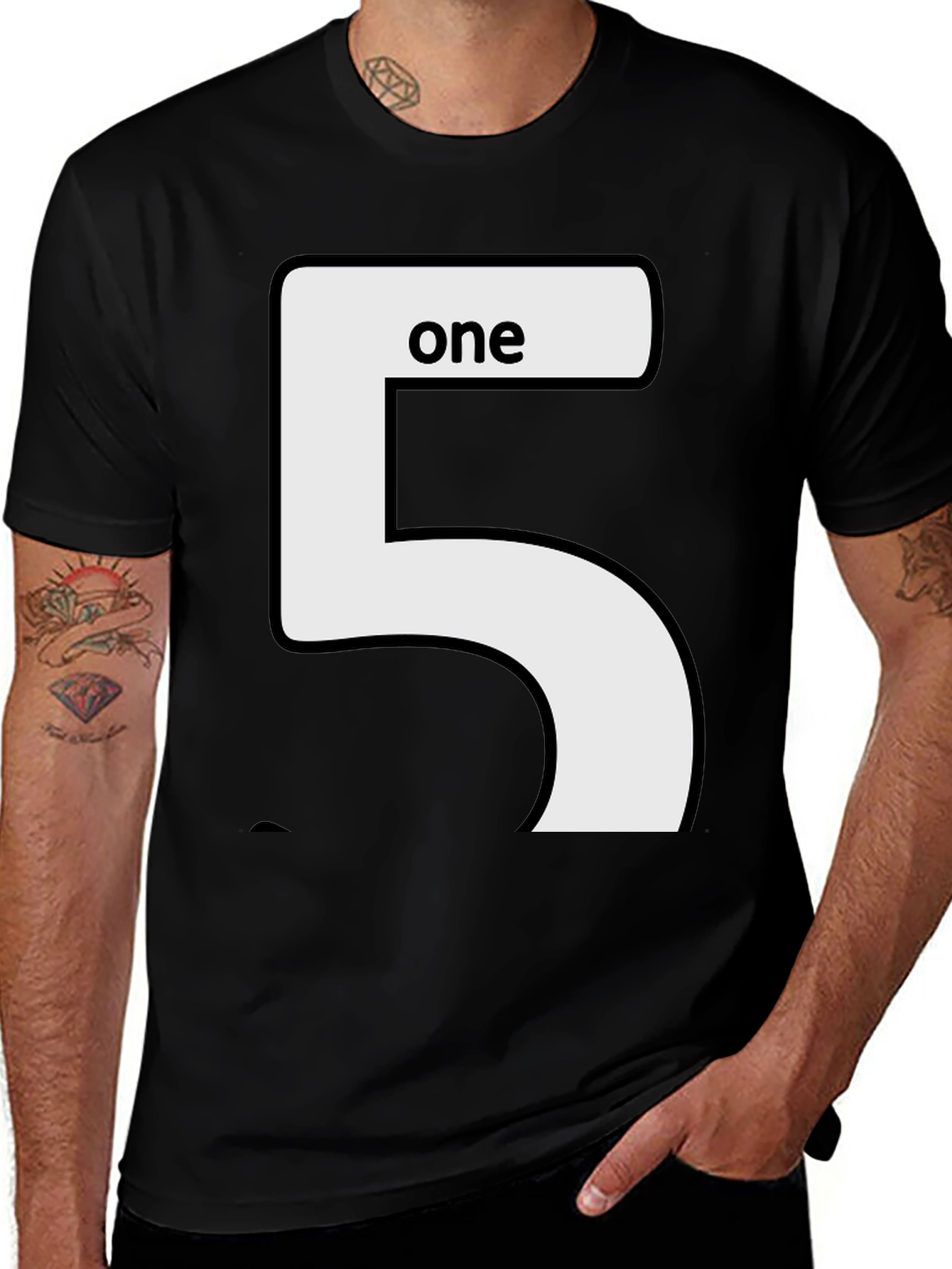 Black Number 5 One Funny Graphic T-Shirt main image