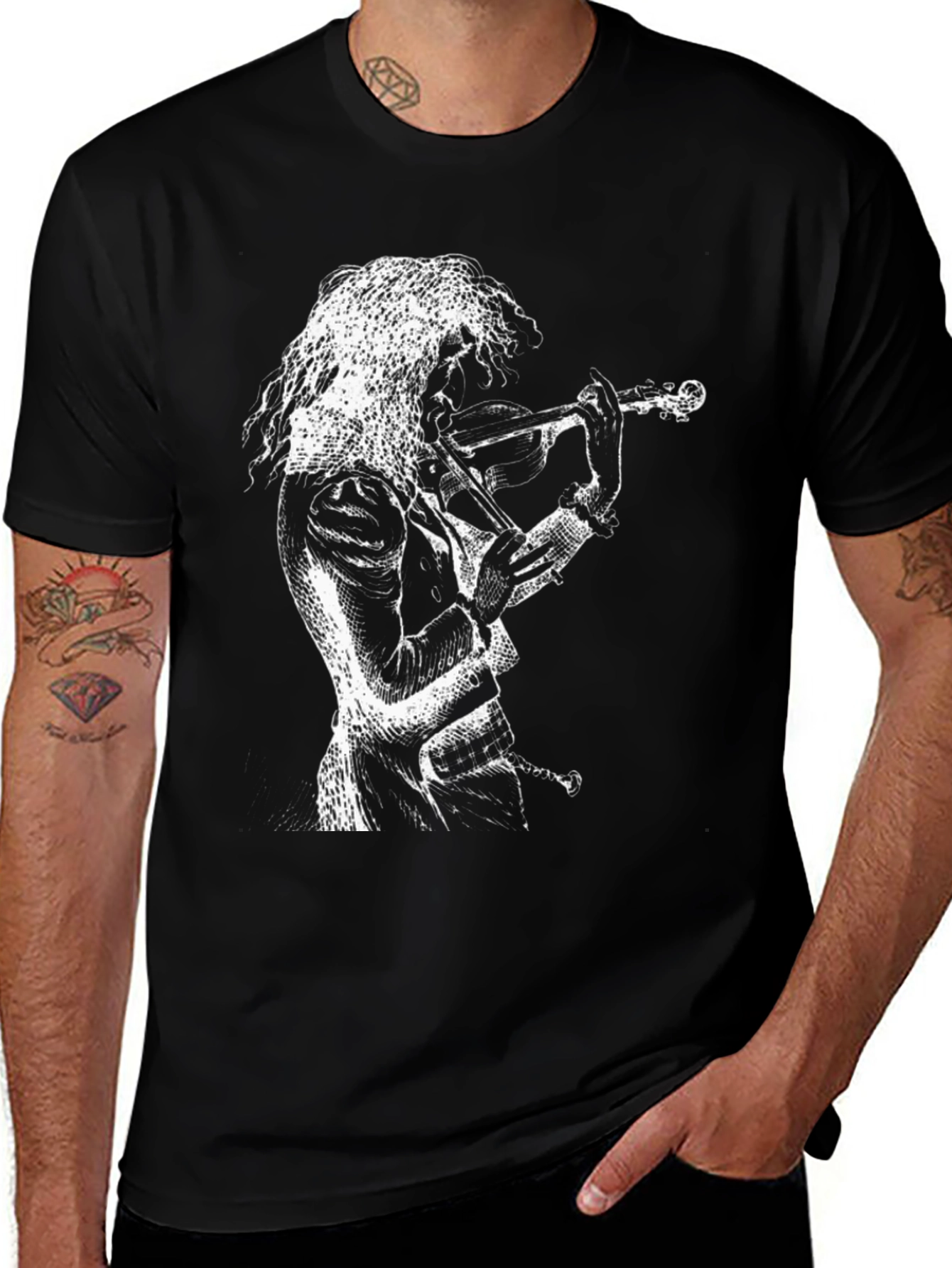 Variant 11 of Violinist Graphic T-Shirt - Black Cotton Tee