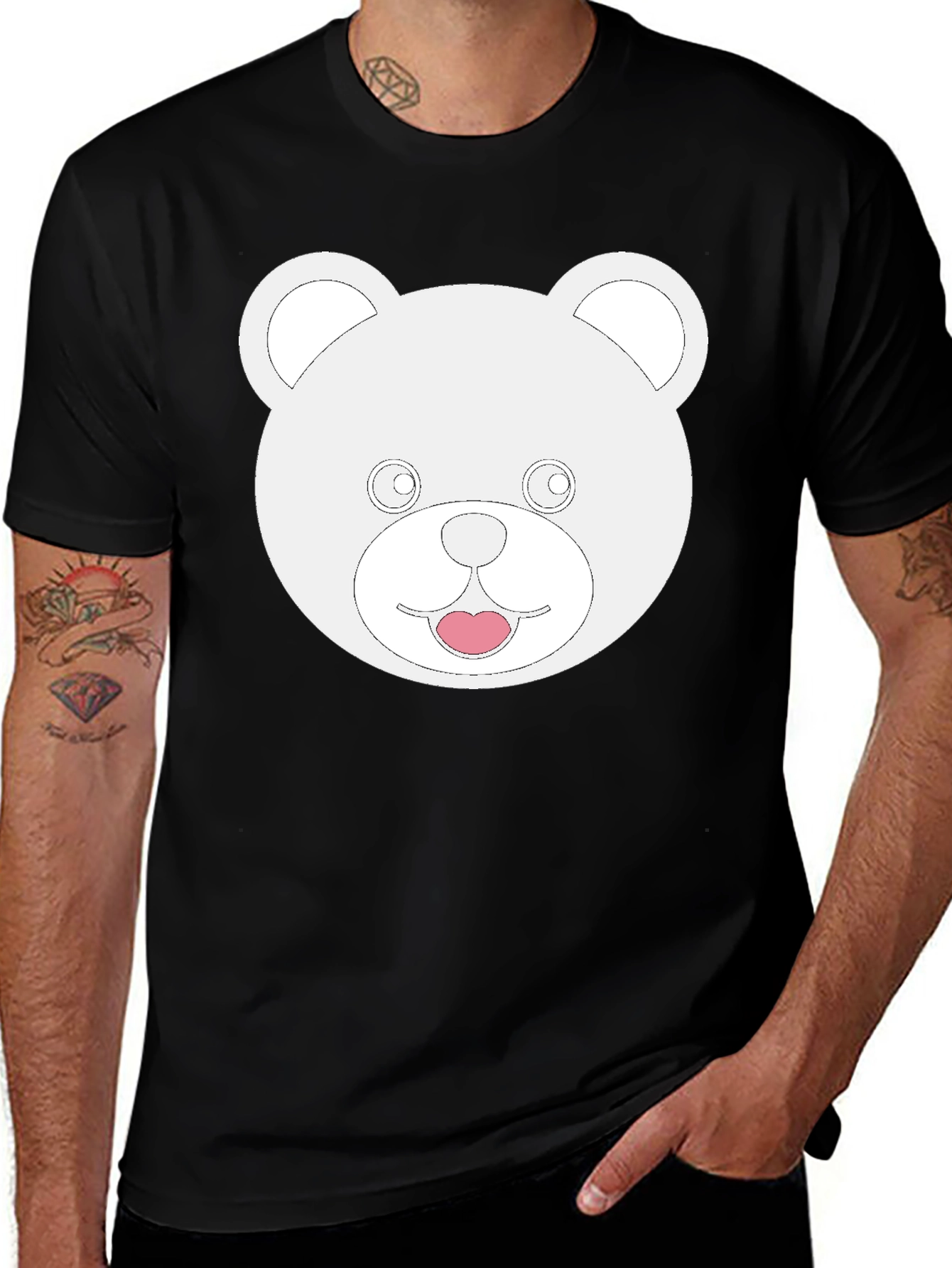 Variant 18 of Cute Bear Face Graphic Tee - Black Unisex T-Shirt