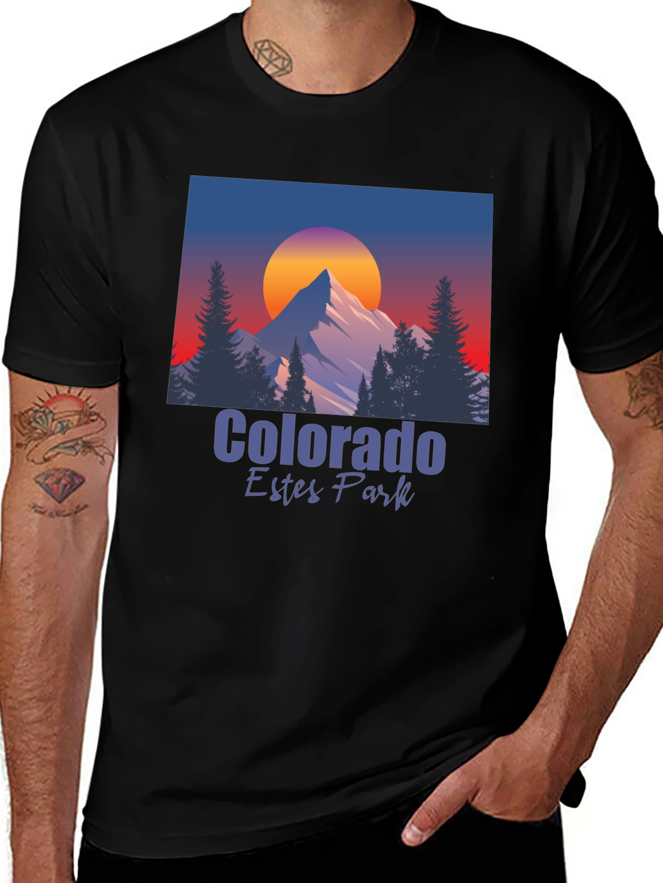 Colorado Estes Park Graphic T-Shirt - Mountain Sunset Tee