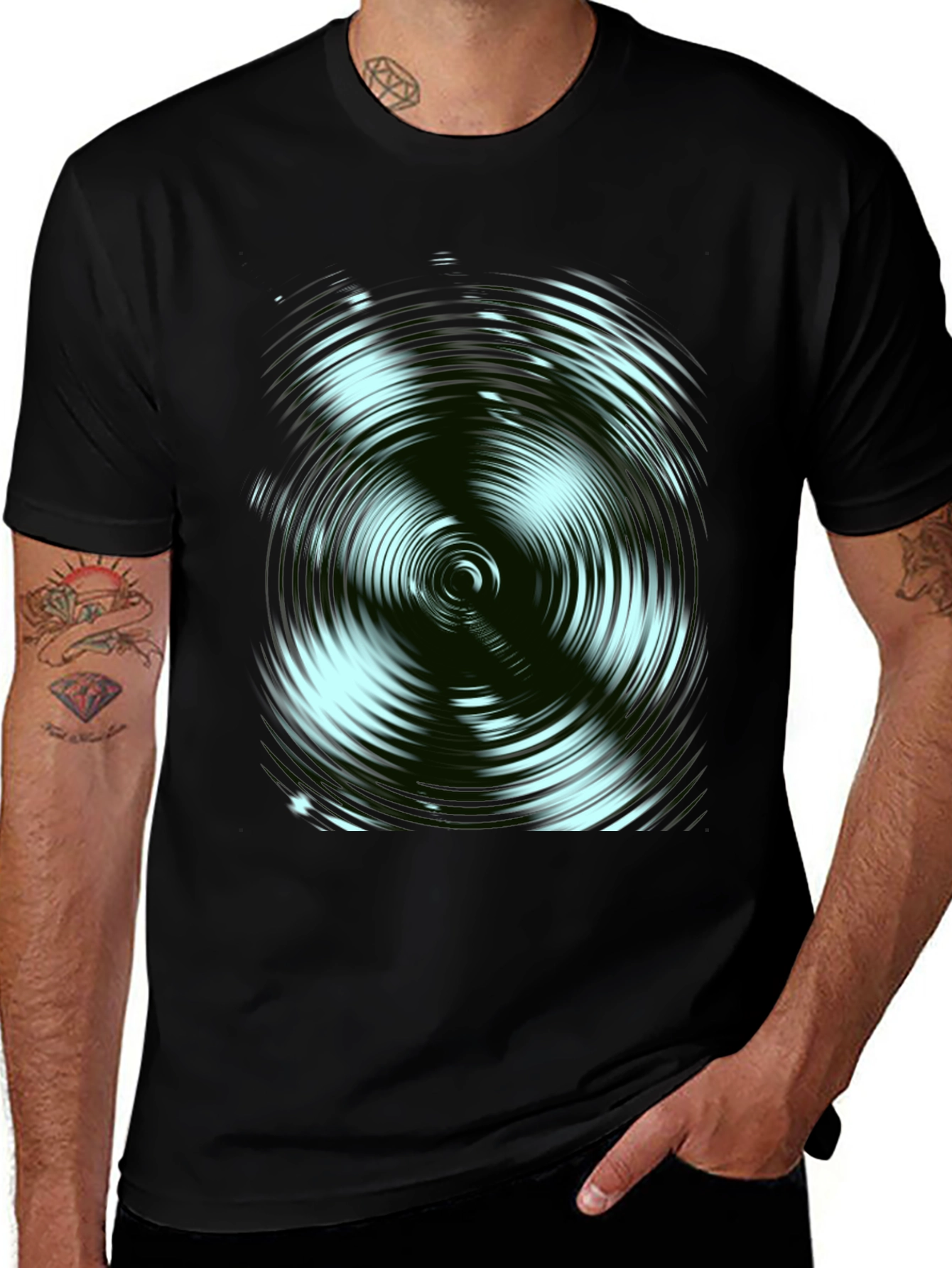 Variant 26 of Abstract Swirl Graphic Print Black T-Shirt
