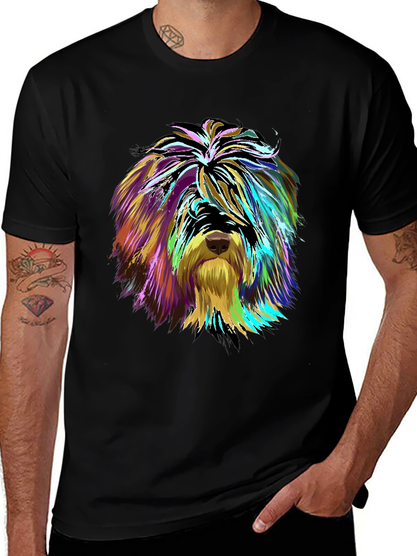 Variant 24 of Vibrant Dog Art Graphic Tee - Unisex Black T-Shirt