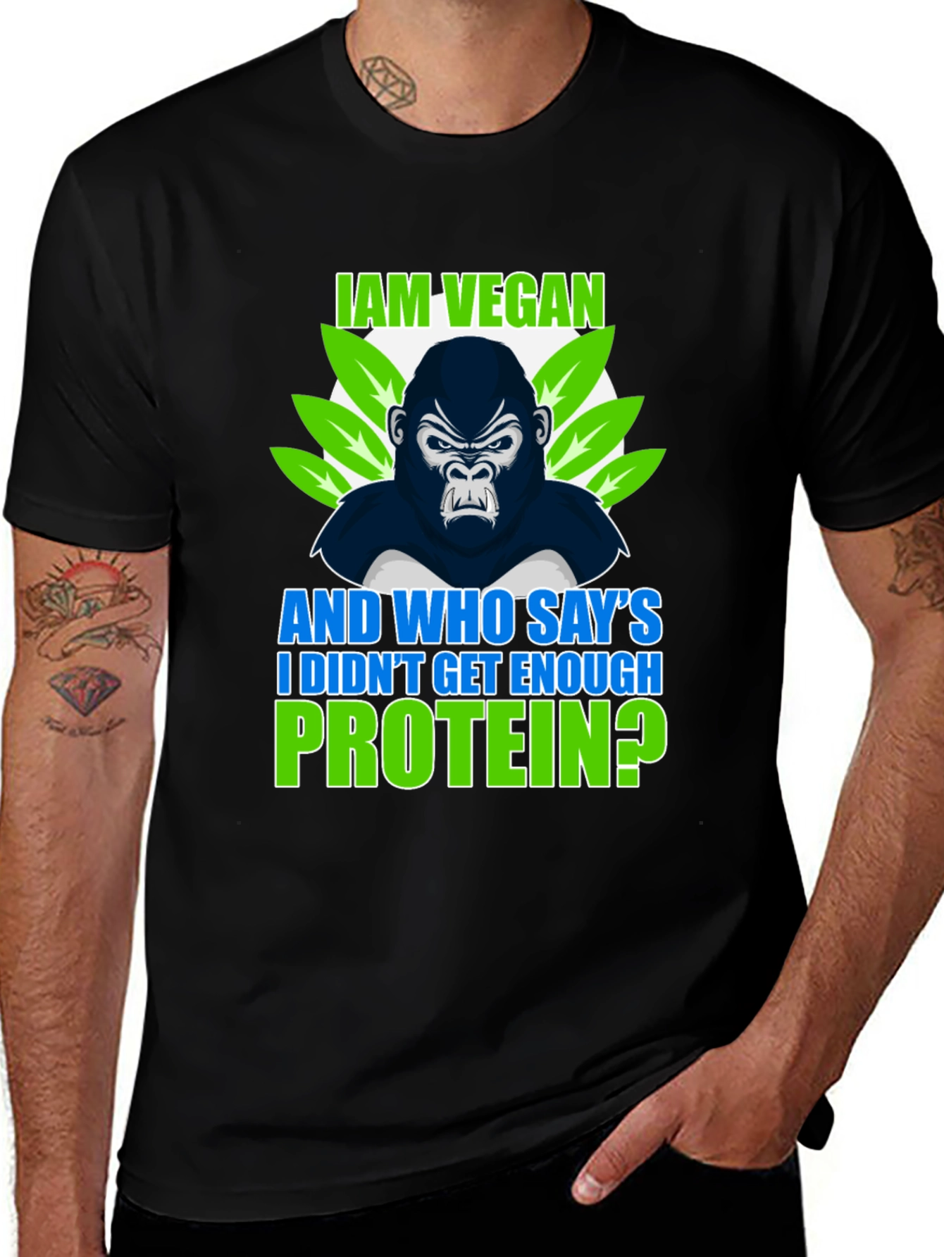 Variant 22 of Vegan Gorilla T-Shirt: I Am Vegan, Protein?