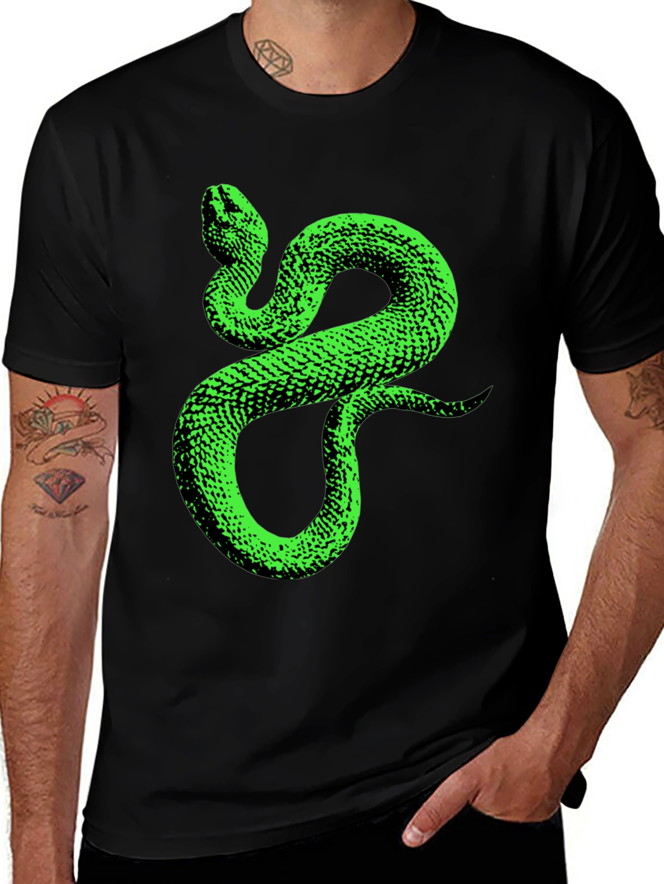 Variant 19 of Green Snake Graphic Tee - Stylish Black Cotton T-Shirt