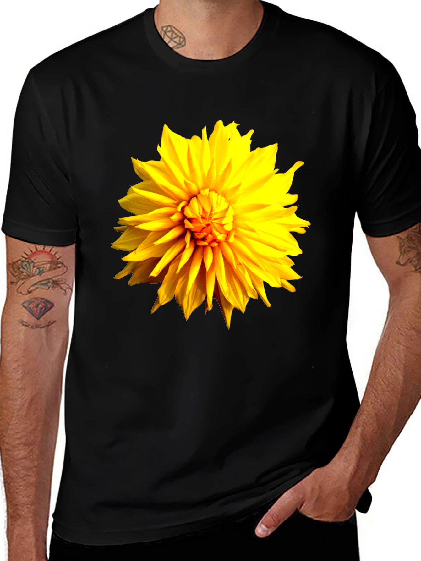Variant 27 of Black T-Shirt with Bright Yellow Flower Graphic