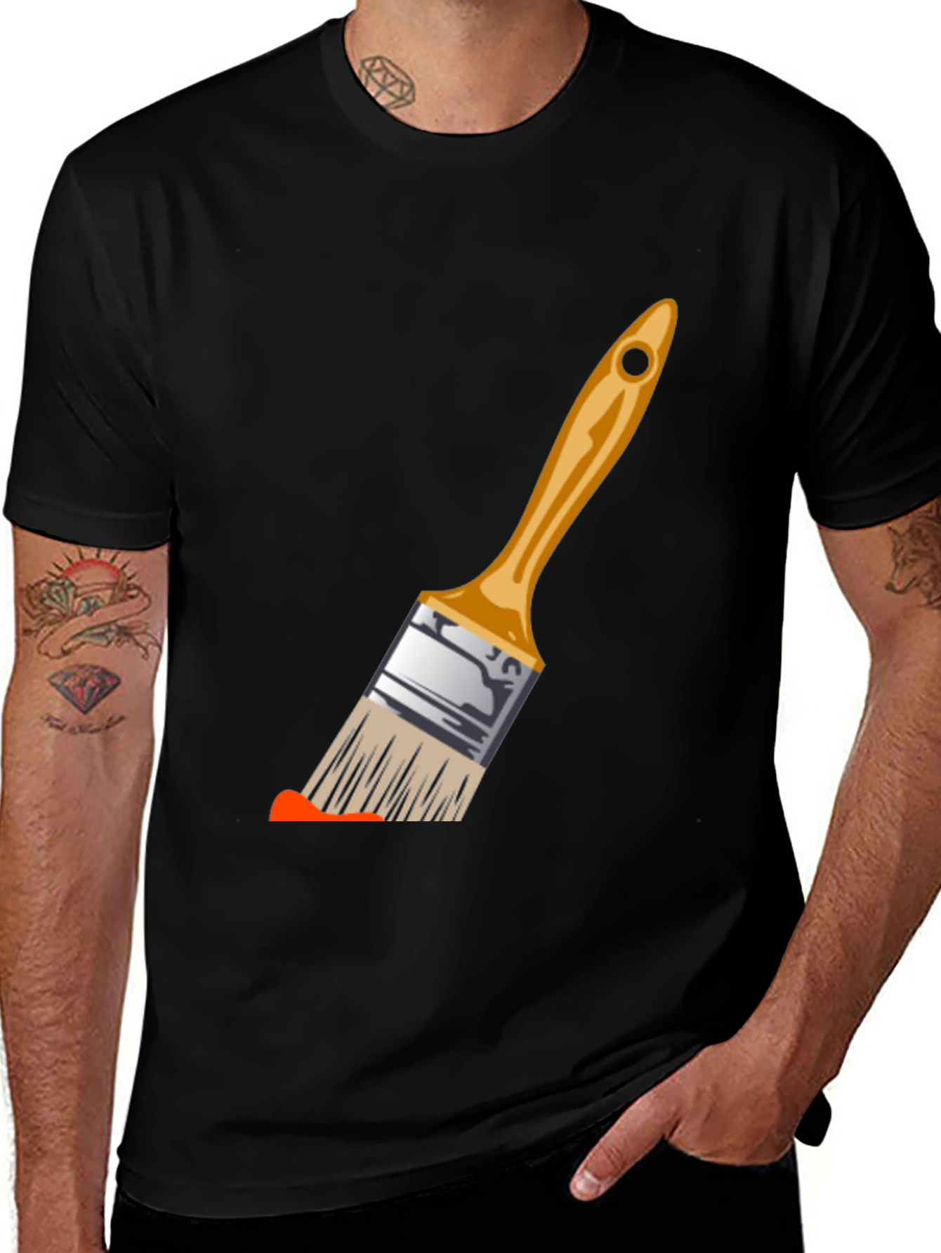 Paint Brush Graphic Tee - Artistic Black T-Shirt