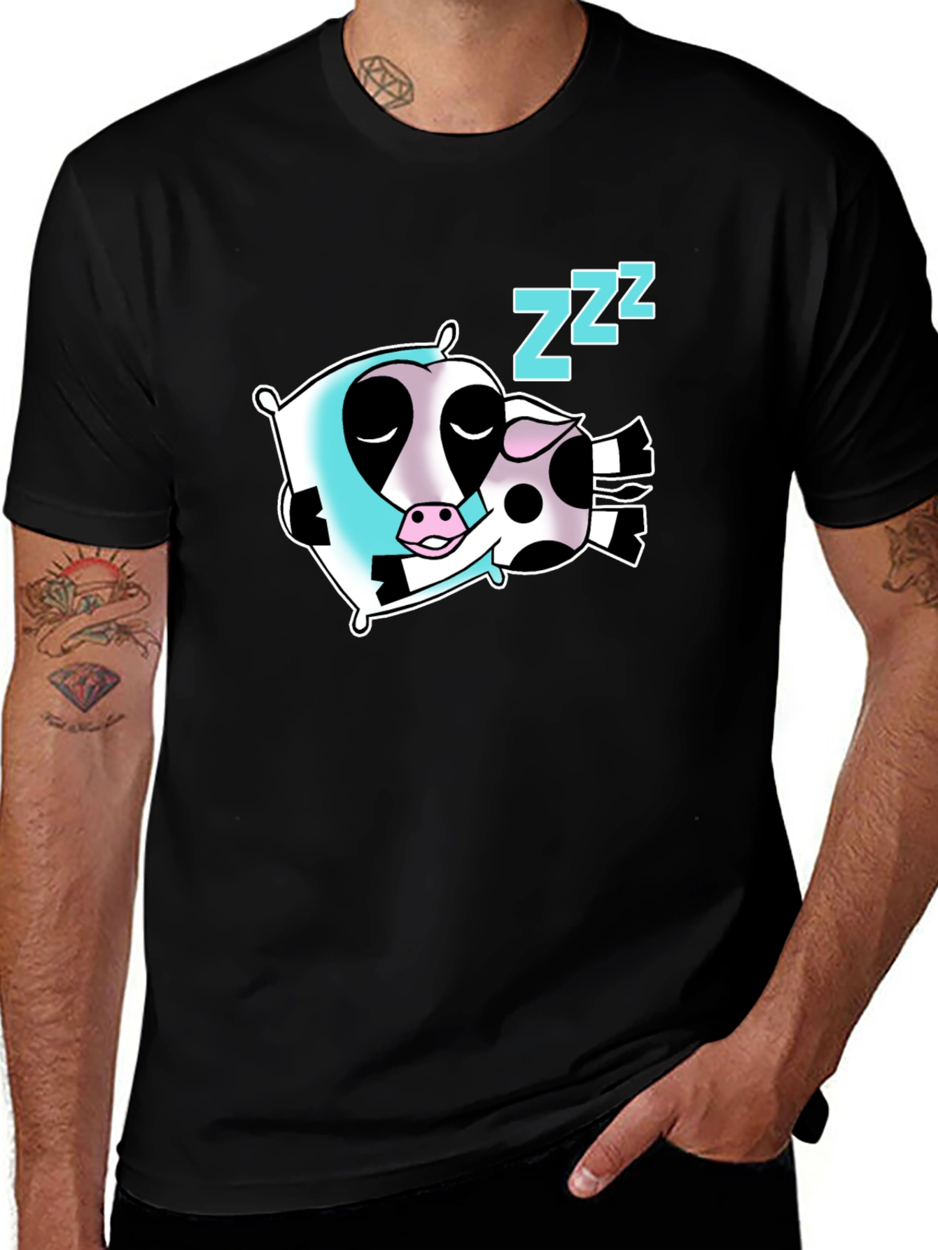 Variant 21 of Sleeping Cow Graphic Tee - Soft Cotton Black T-Shirt