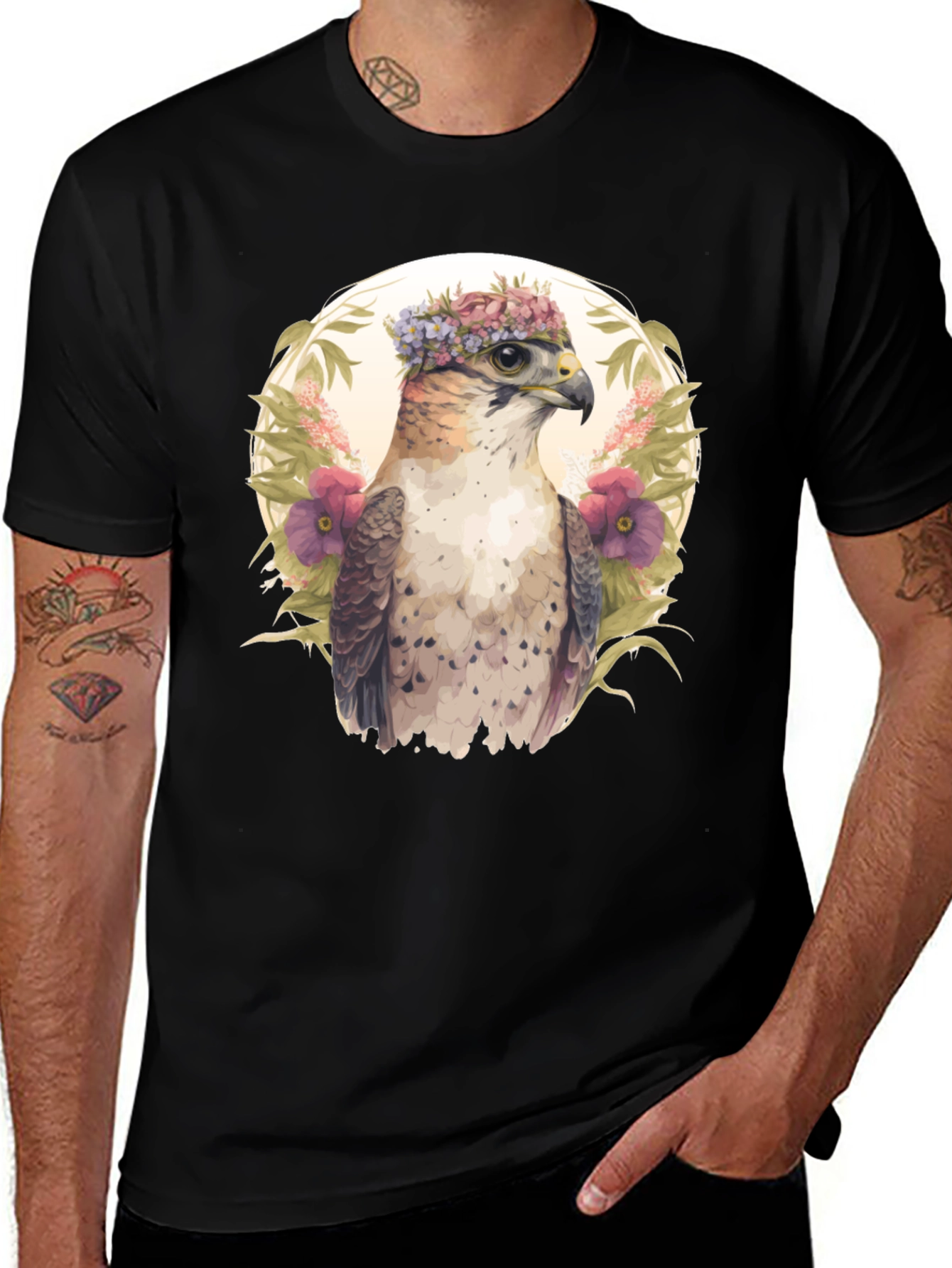 Variant 23 of Floral Crown Hawk Graphic Tee - Unisex