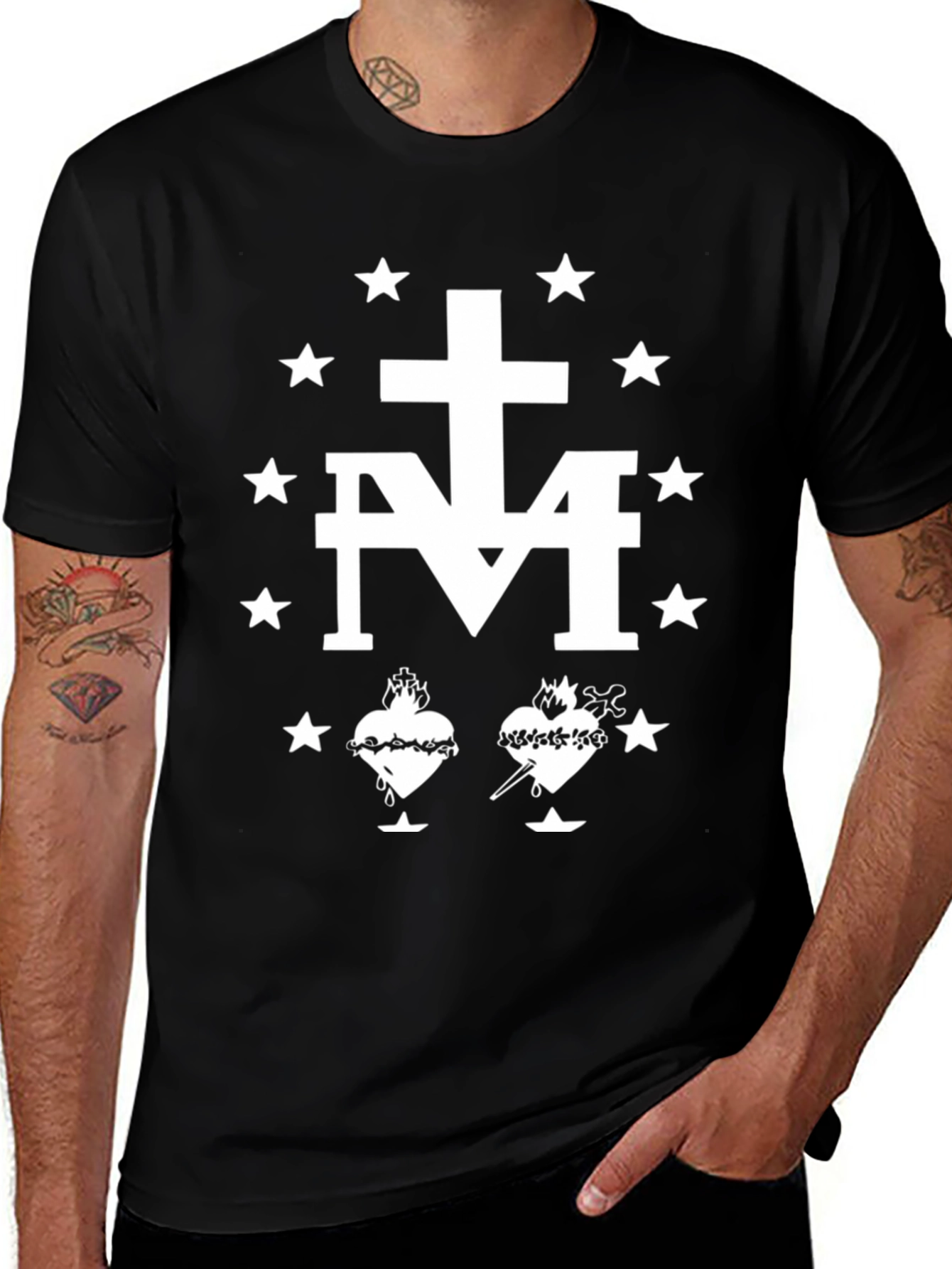 Variant 5 of Black T-Shirt with Marian Symbol