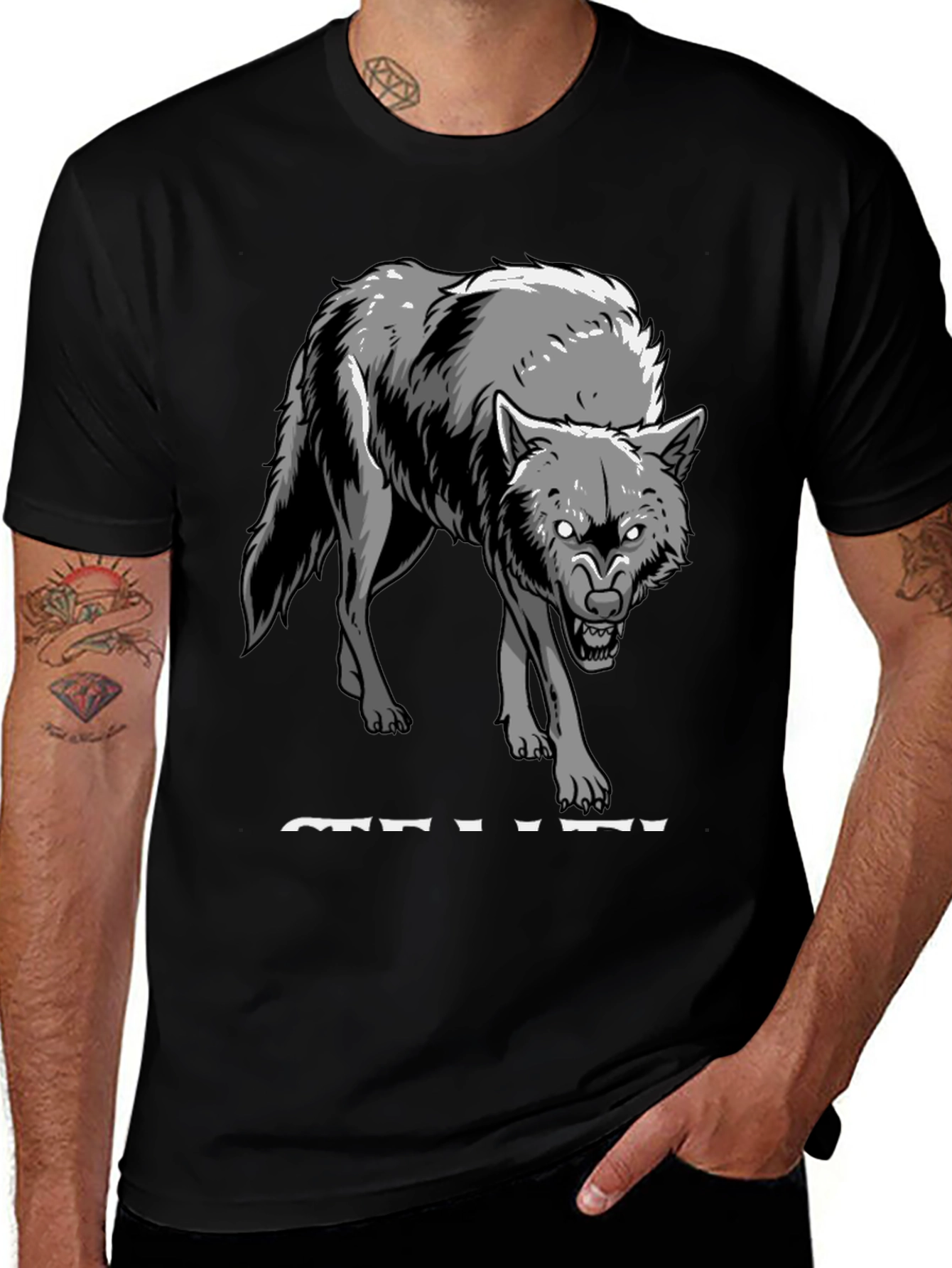 Variant 17 of Men's Black Wolf Graphic Tee