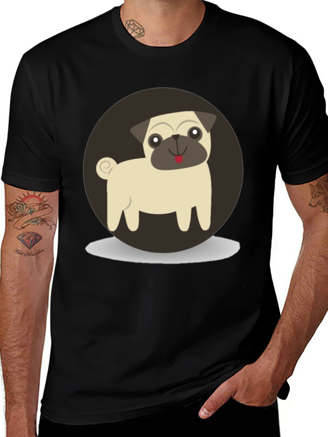 Variant 4 of Cute Pug Graphic Tee - Black Cotton T-Shirt