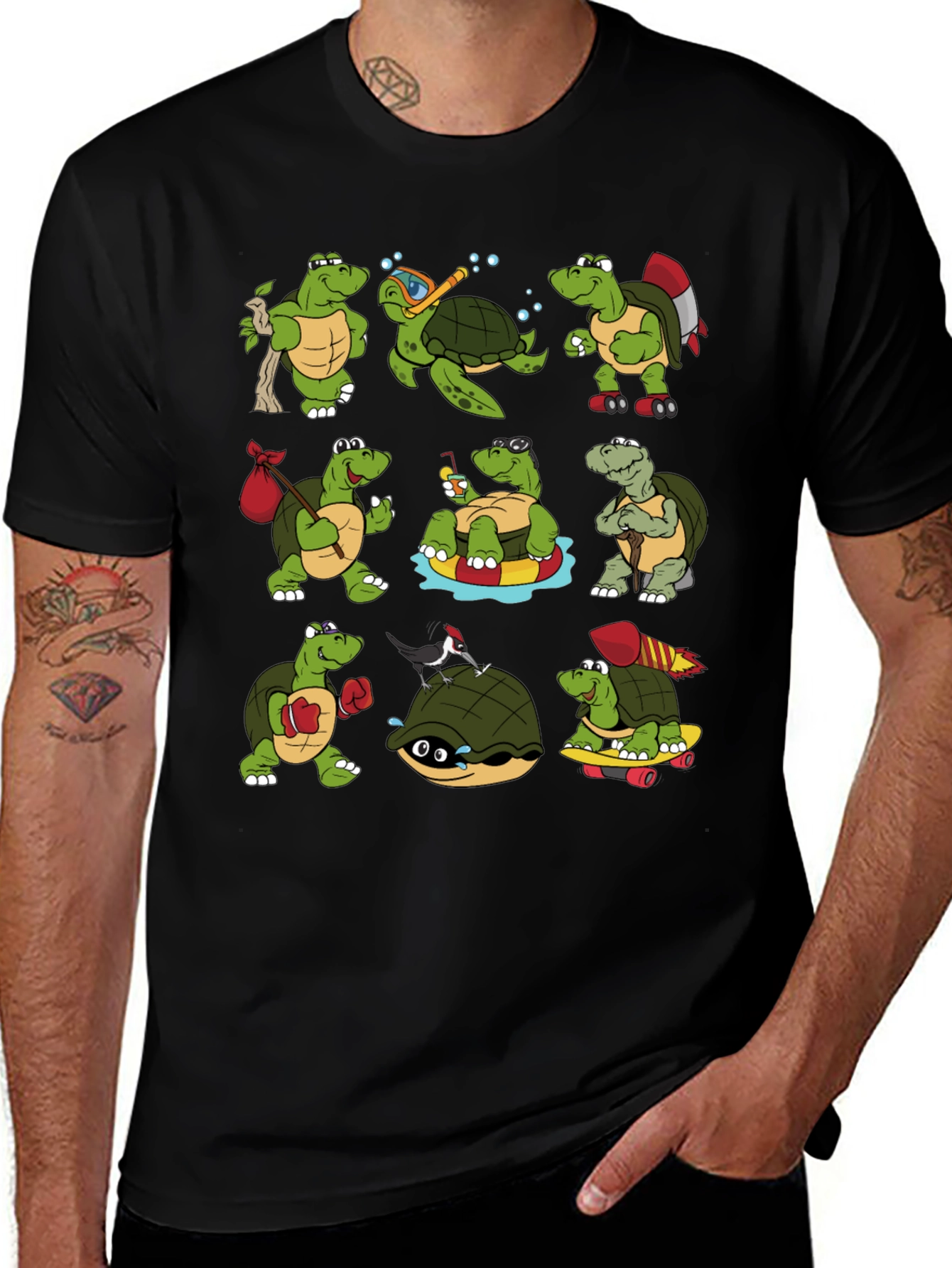 Variant 9 of Cartoon Turtles Black T-Shirt