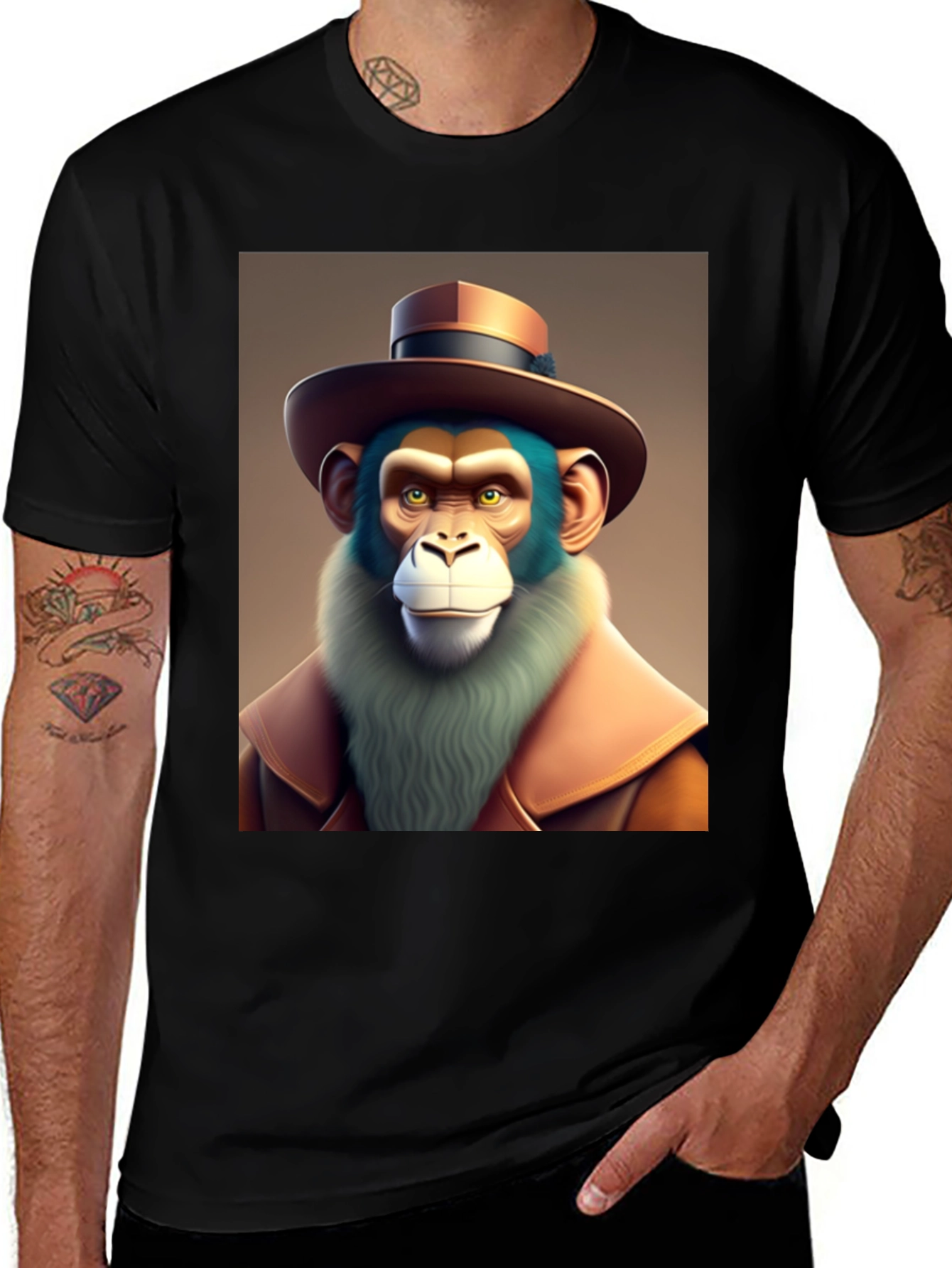 Variant 9 of Monkey Detective Graphic T-Shirt - Cool Cartoon Ape Design