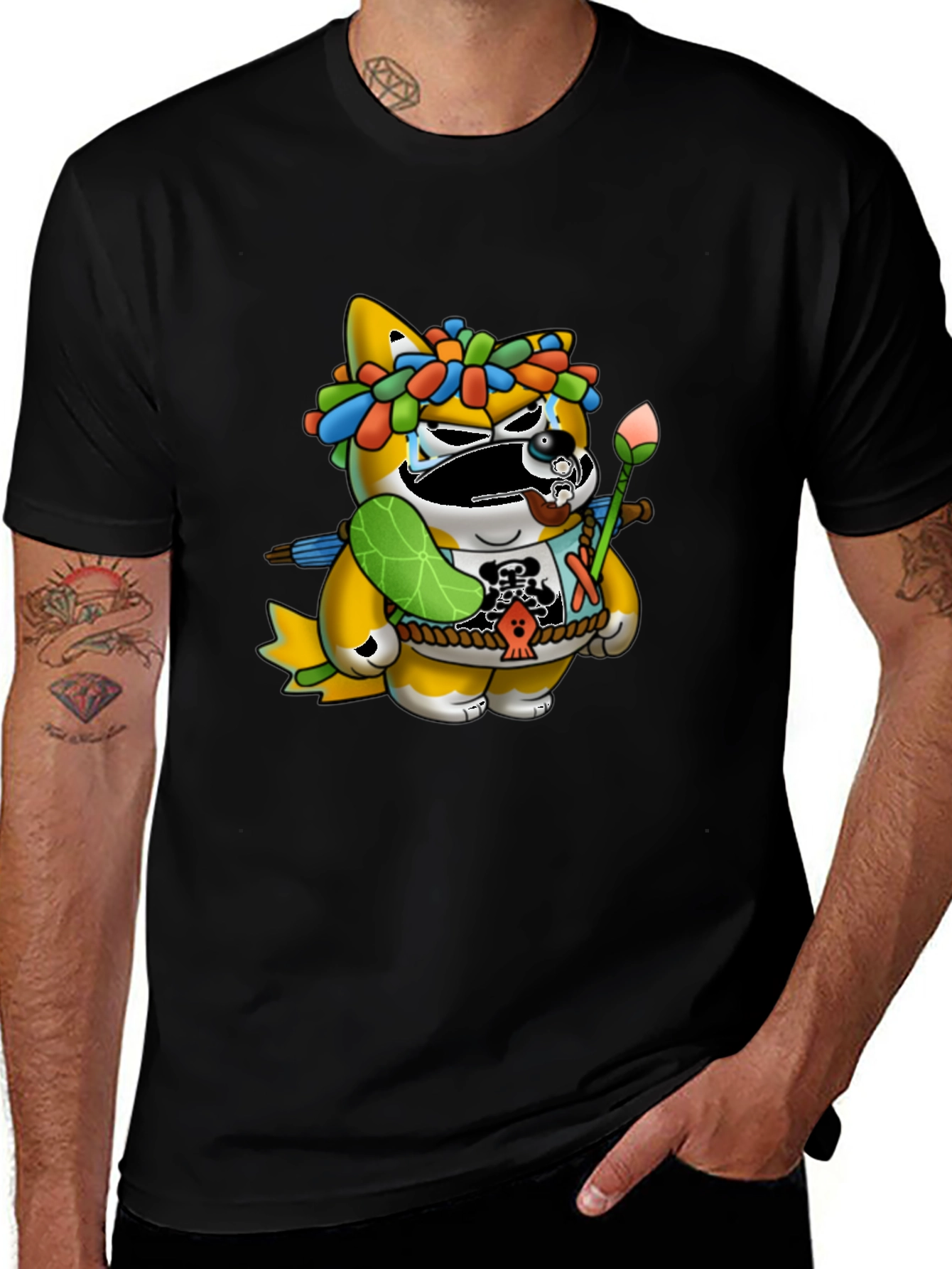 Variant 22 of Unique Graphic Tee - Cartoon Tanuki Design