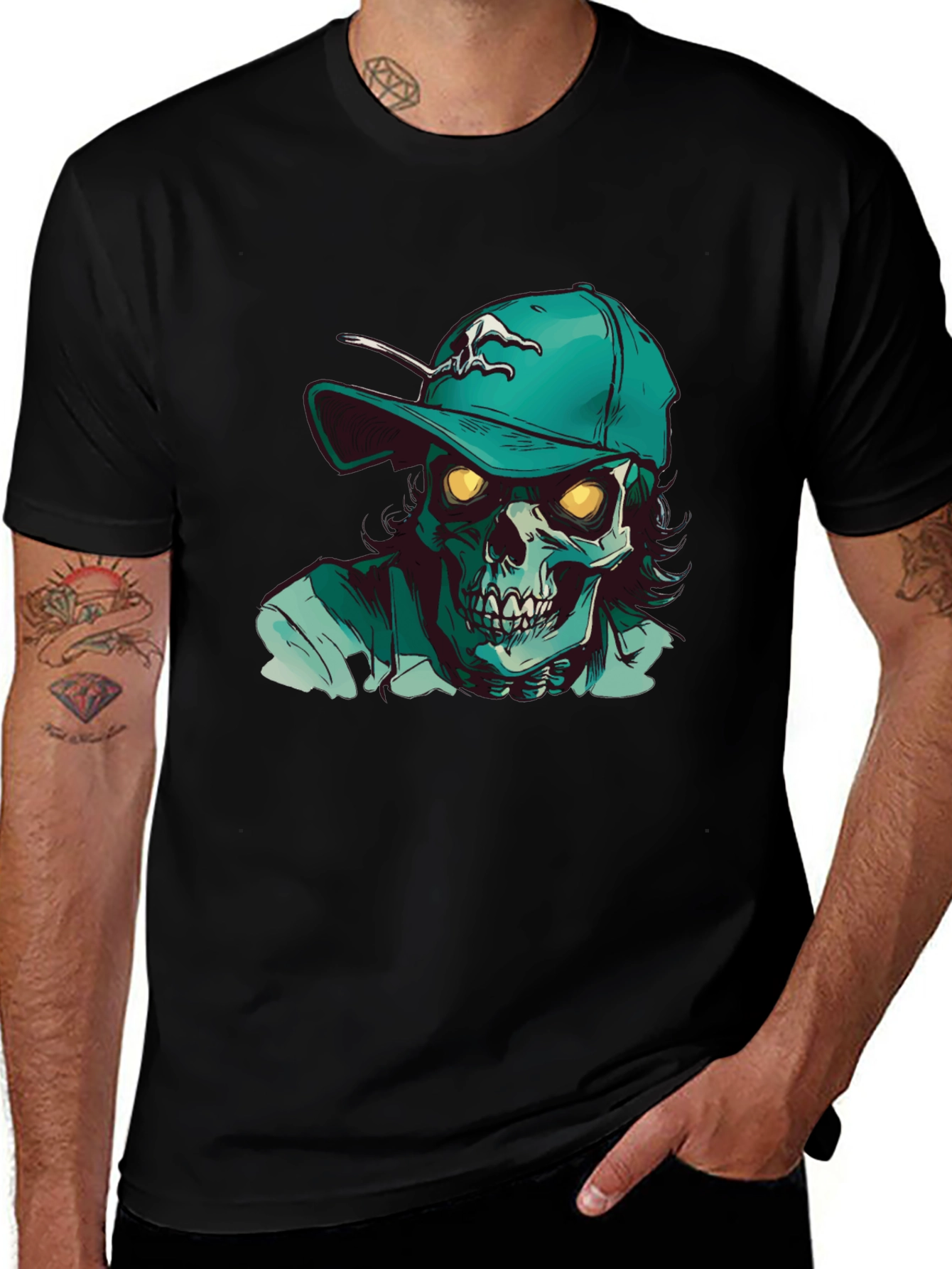 Zombie Baseball Cap Graphic T-Shirt