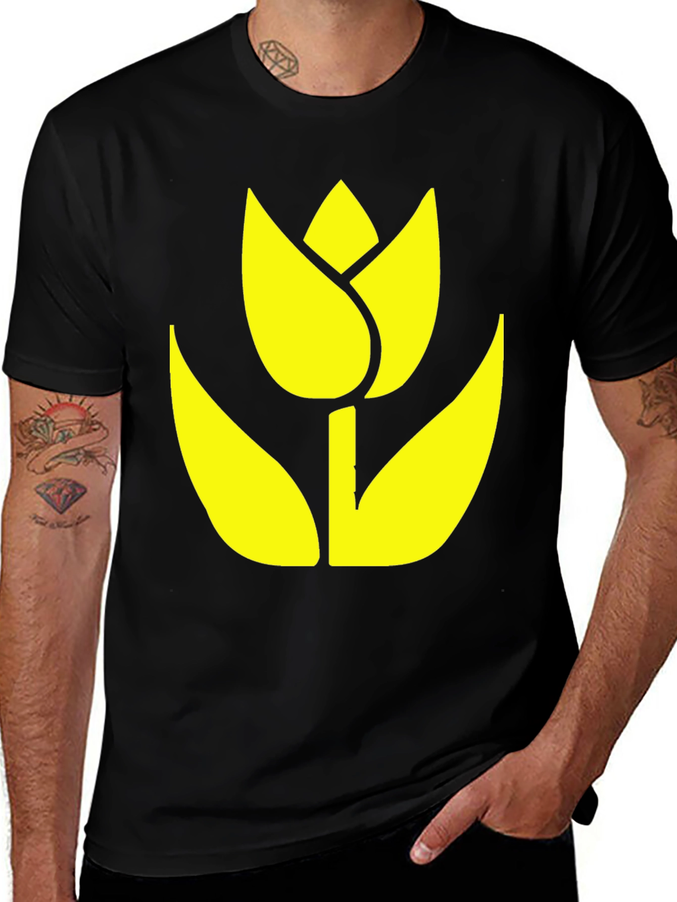 Variant 23 of Black T-Shirt with Yellow Tulip Graphic