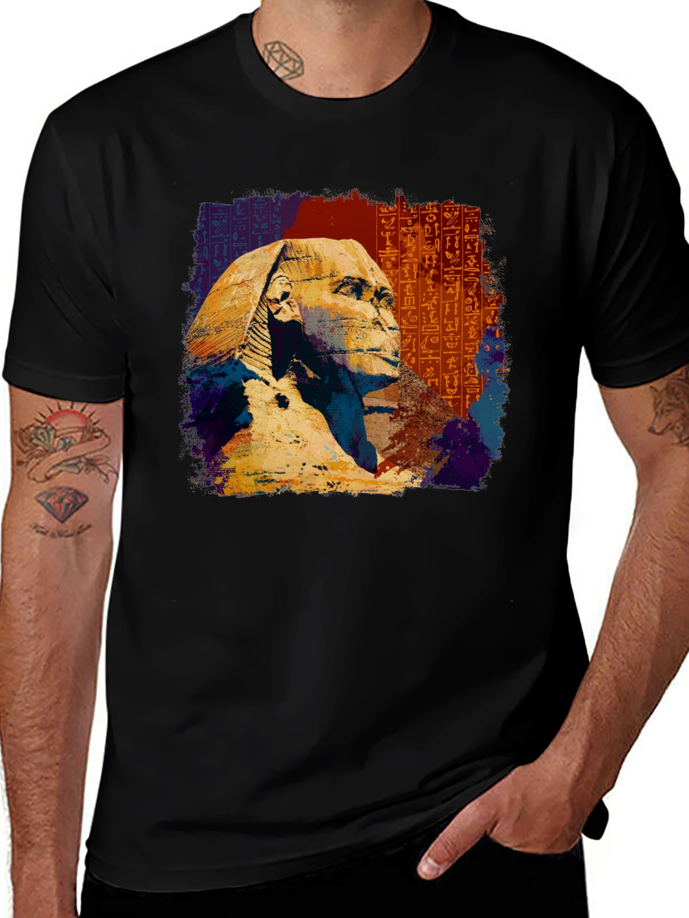Variant 7 of Egyptian Sphinx Graphic Tee - Black Cotton T-Shirt