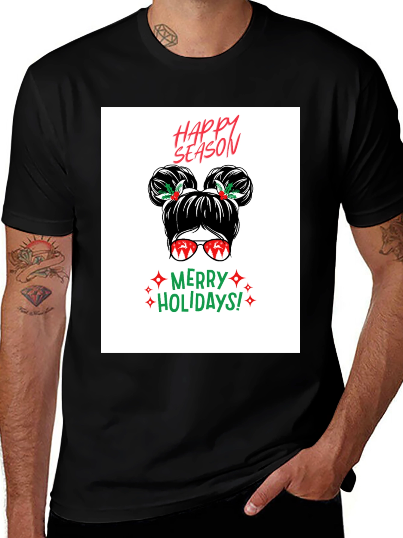 Variant 22 of Festive Holiday Season Messy Bun T-Shirt