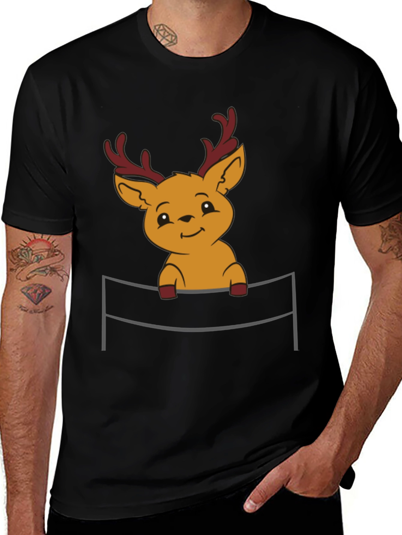 Variant 29 of Cute Reindeer Pocket Graphic Tee - Christmas