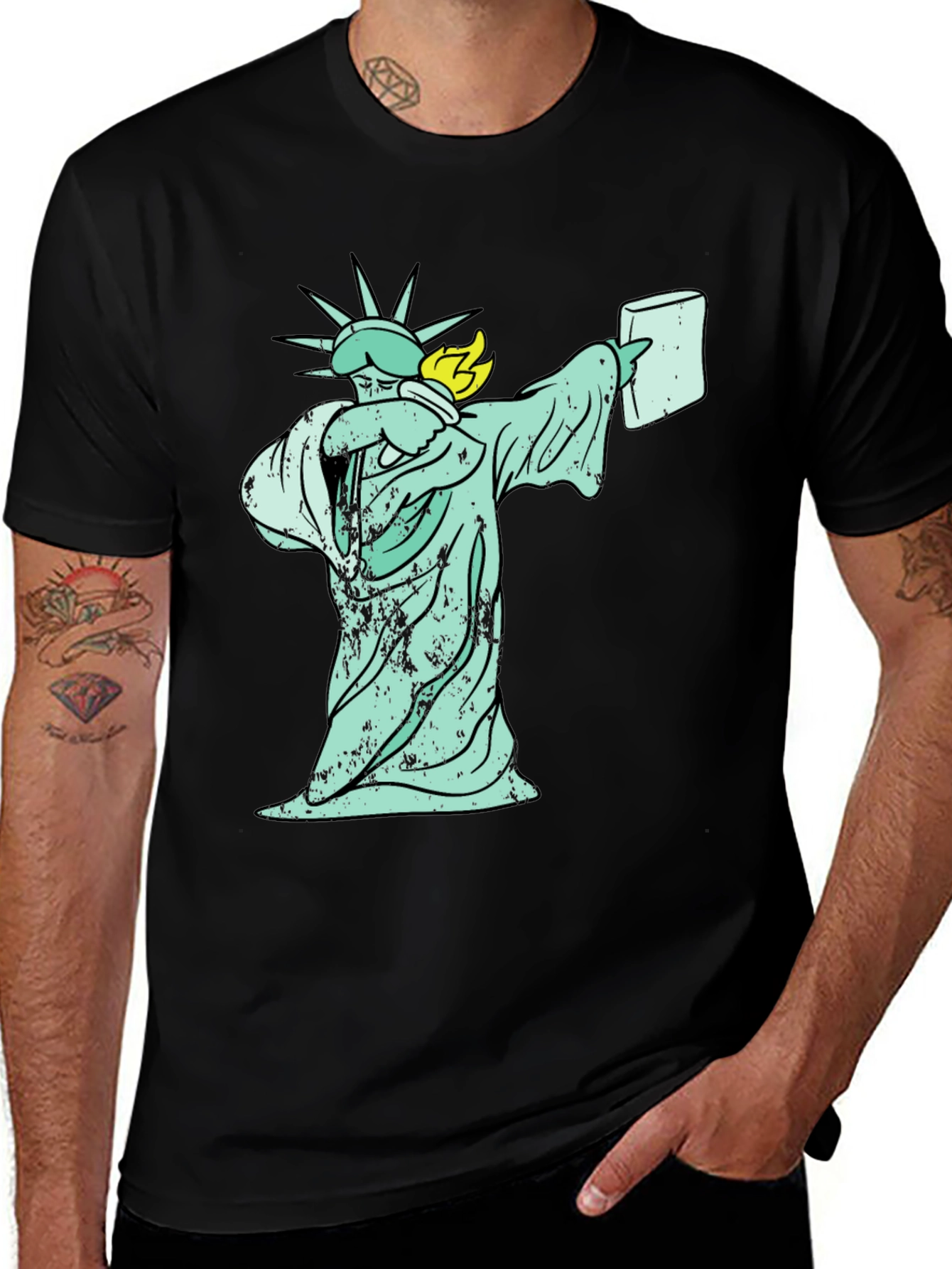 Variant 28 of Dabbing Liberty Graphic Tee - Black Cotton T-Shirt