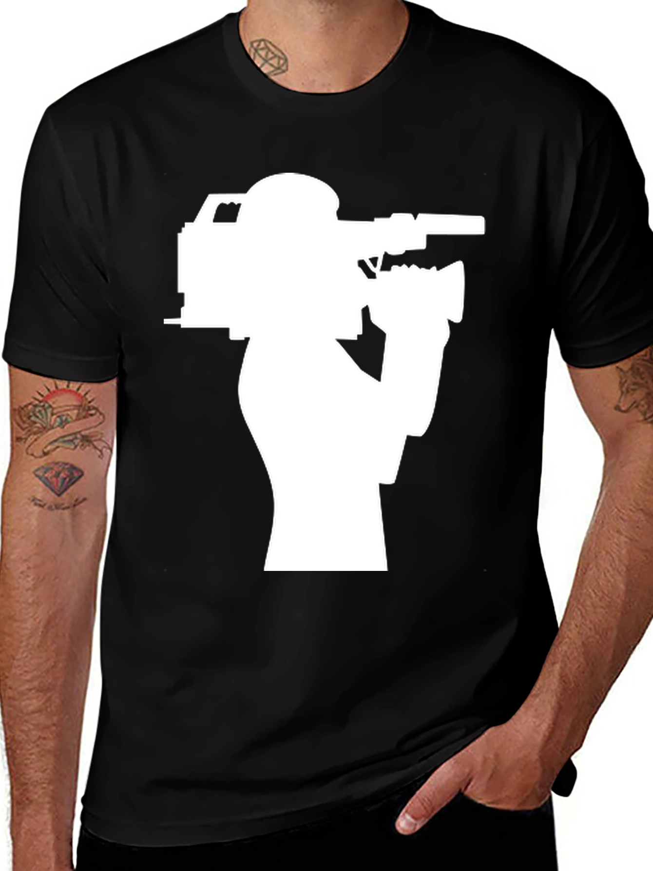 Variant 11 of Cameraman Silhouette T-Shirt - Black Crew Neck