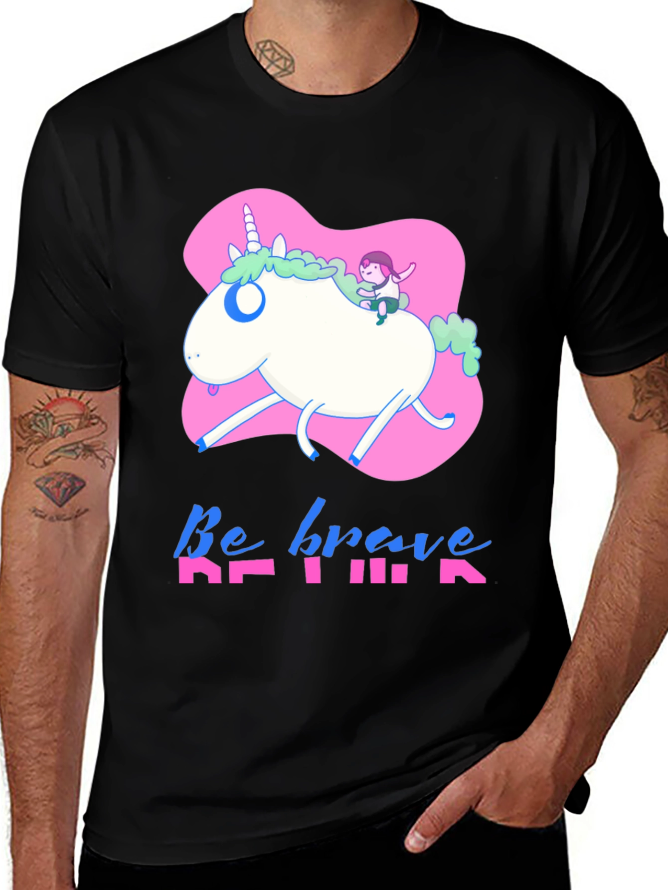 Be Brave Unicorn Graphic Tee - Black Cotton T-Shirt