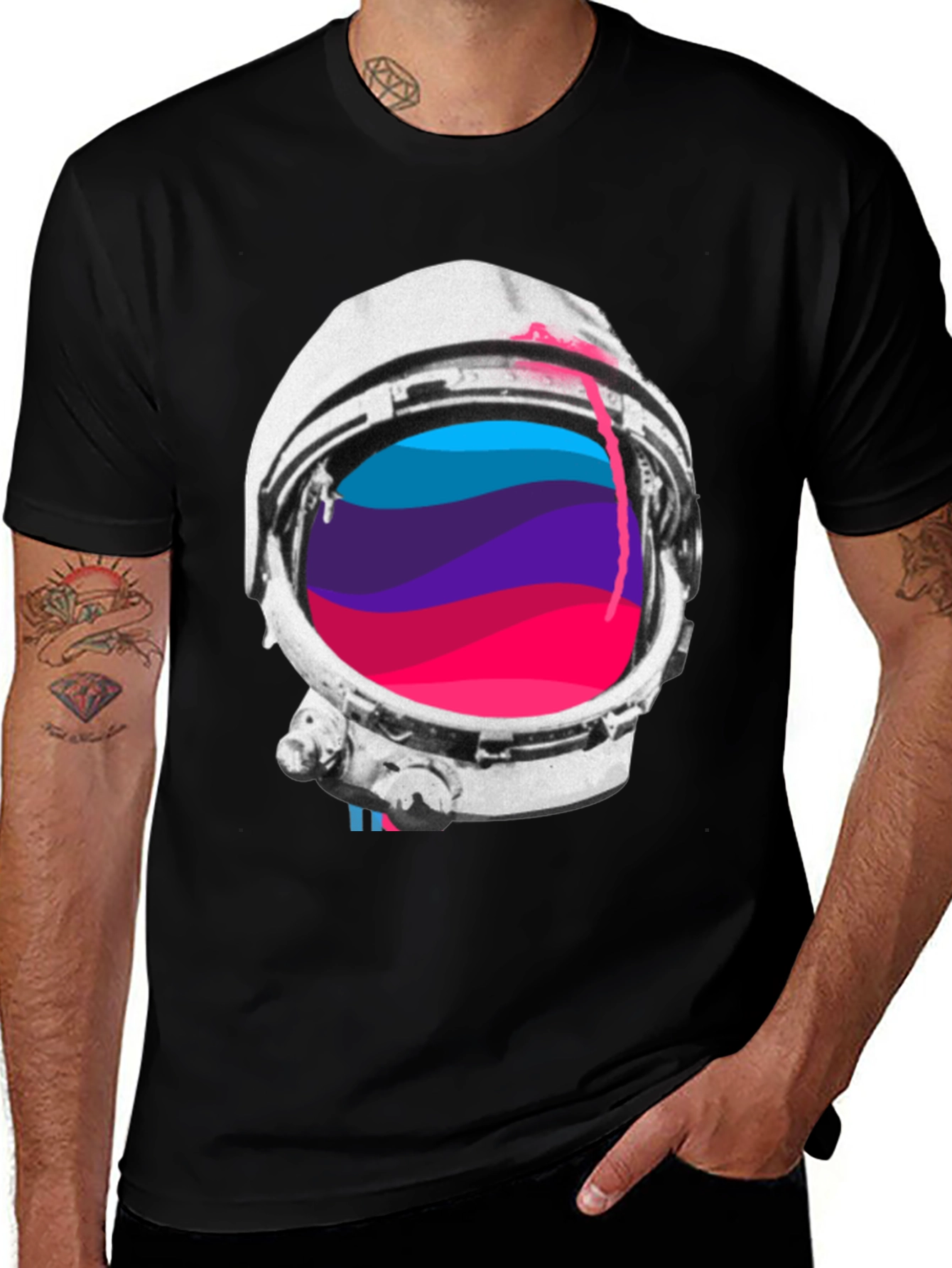 Variant 19 of Astronaut Helmet Graphic Tee - Black Crew Neck