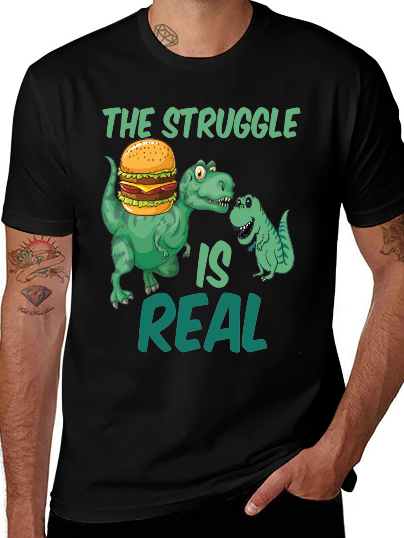 Variant 17 of Dinosaur Burger T-Shirt - The Struggle Is Real Funny Tee