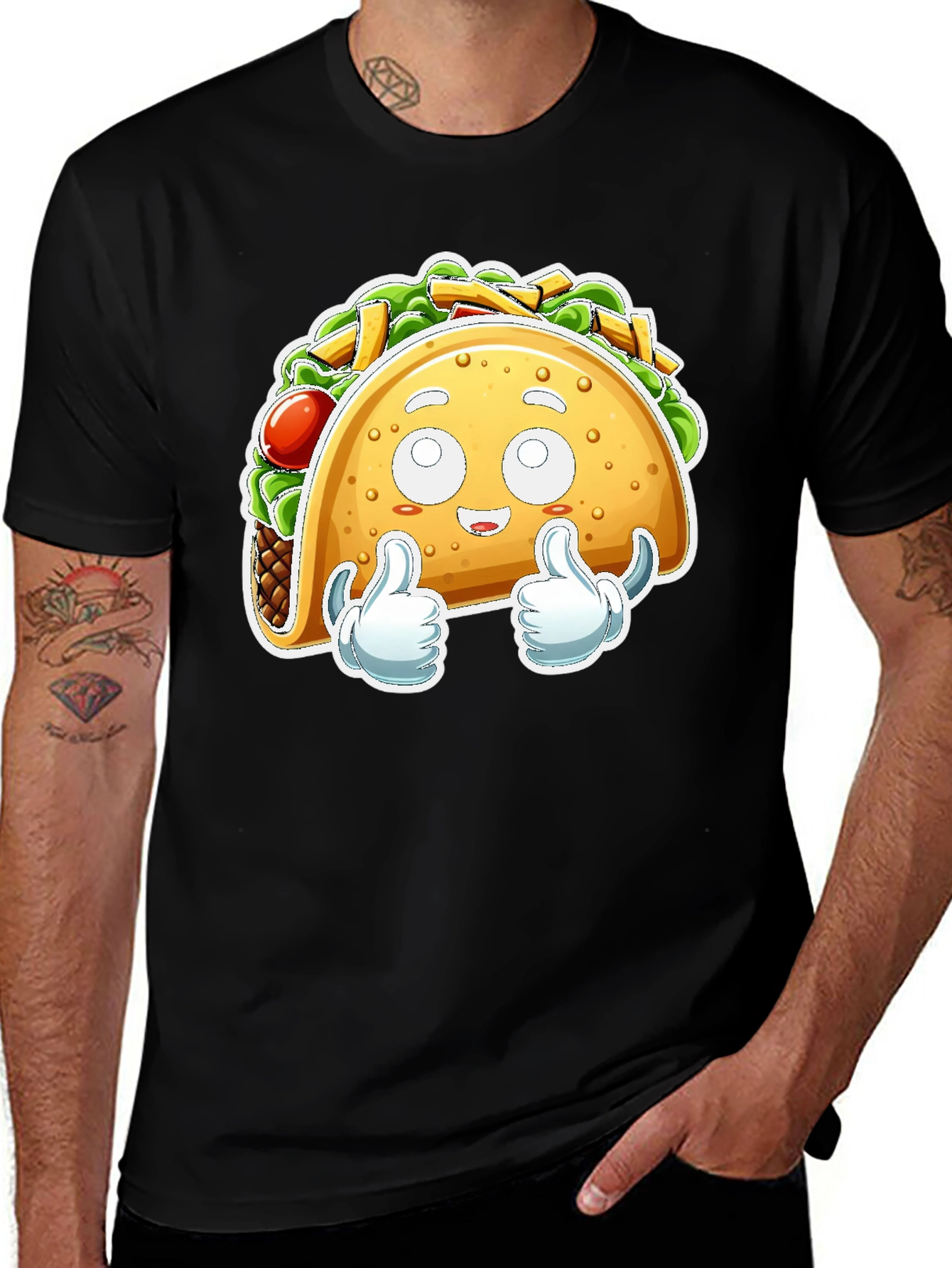 Variant 7 of Funny Taco Cartoon T-Shirt - Unisex Black Tee