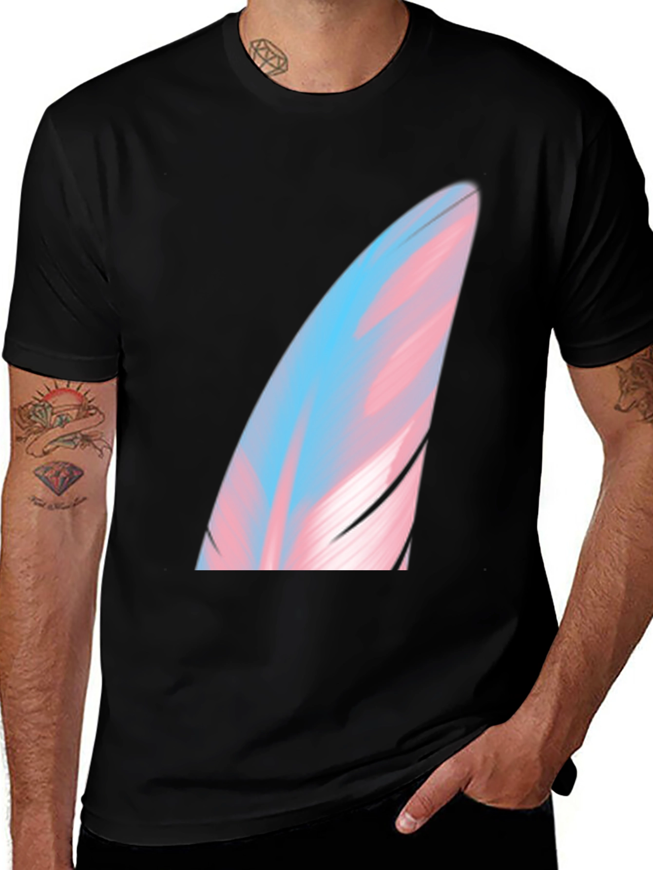 Variant 23 of Transgender Pride Feather Graphic Tee - Soft Black Shirt