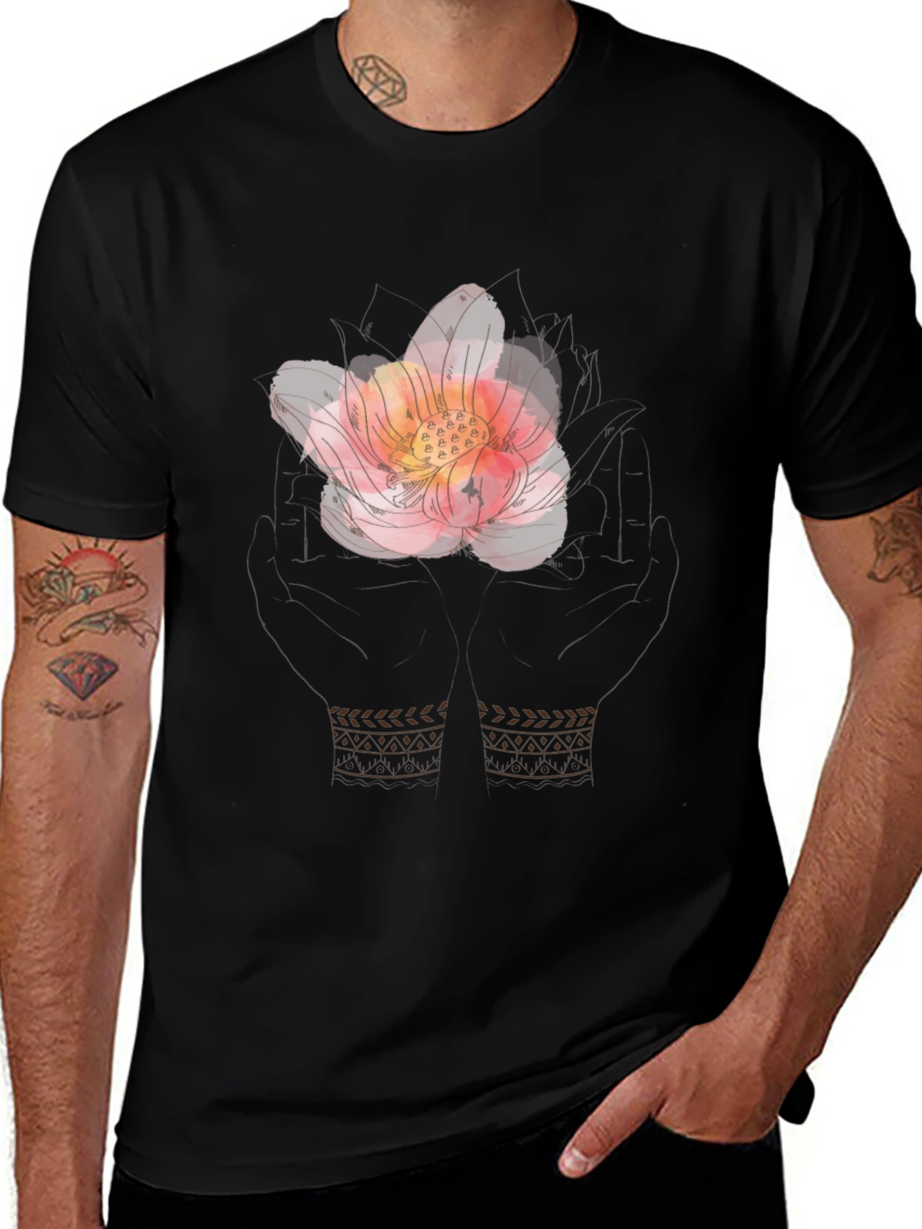 Variant 29 of Floral Graphic Print Black T-Shirt