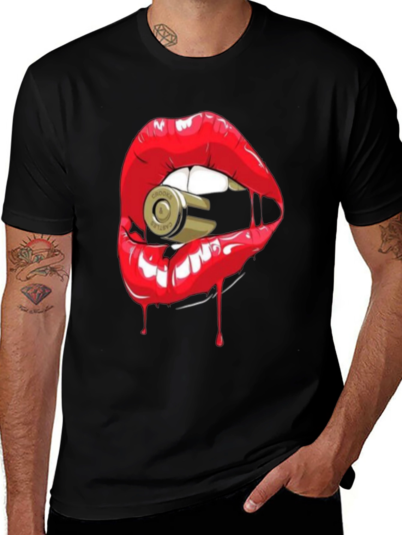 Variant 6 of Red Lips Bullet Graphic Black T-Shirt