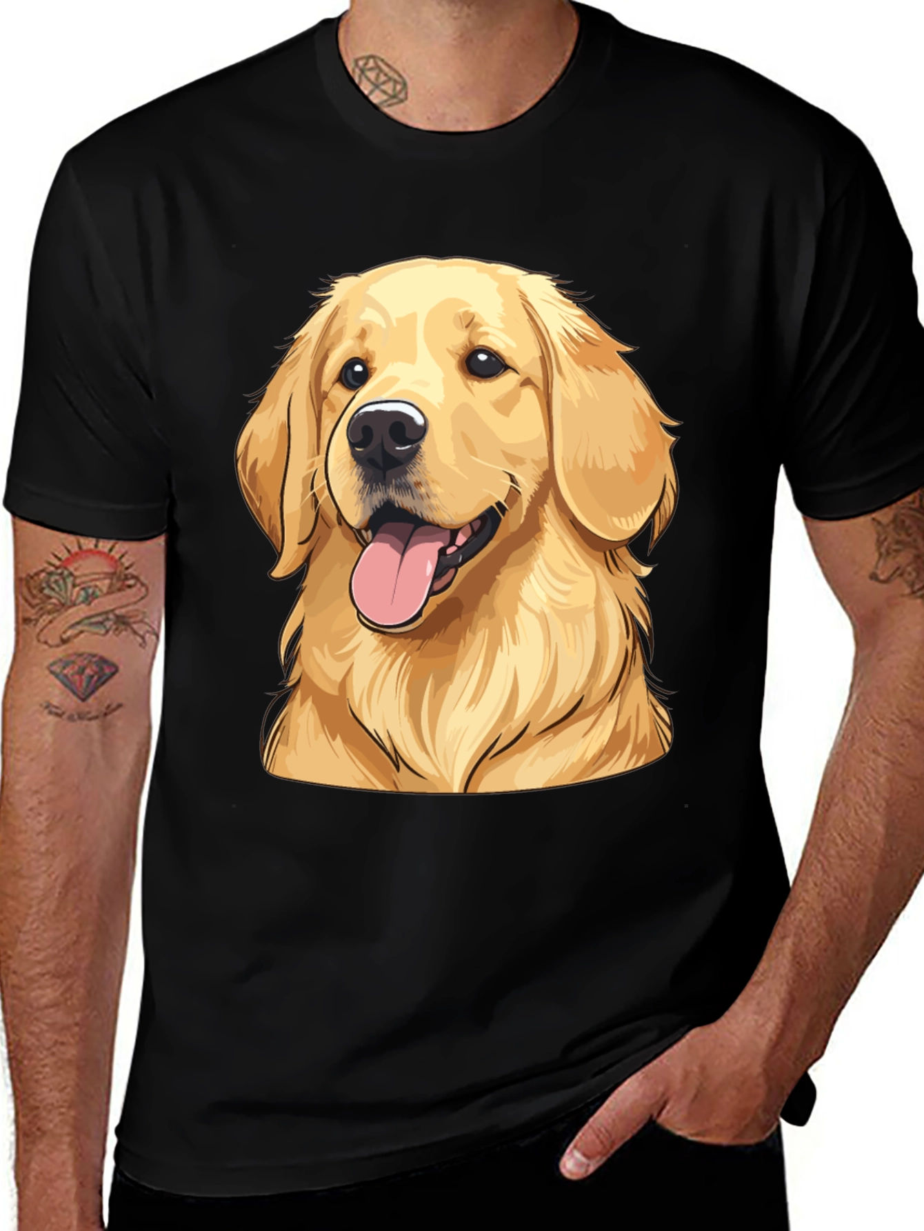 Golden Retriever Dog Graphic Tee - Black T-Shirt