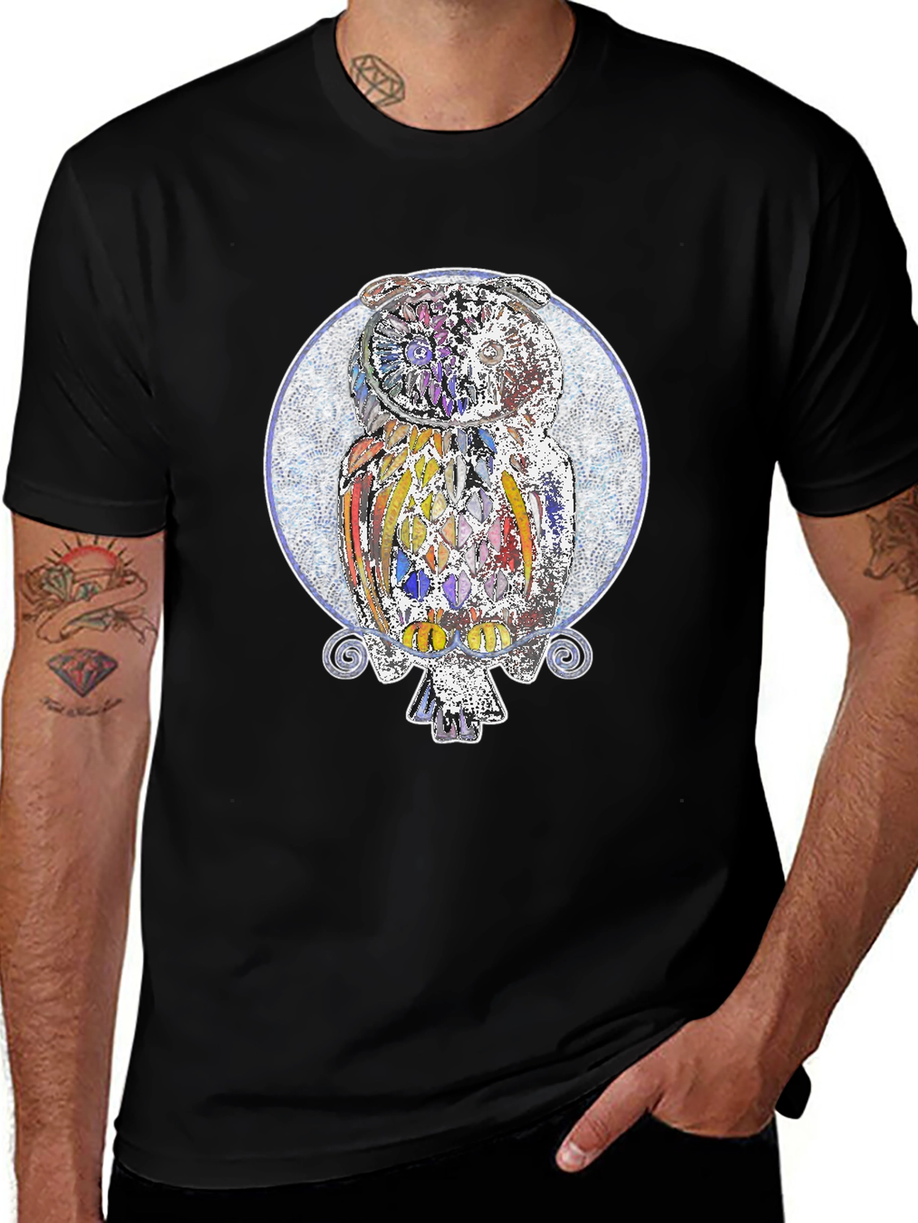 Variant 7 of Owl Graphic Print Black T-Shirt